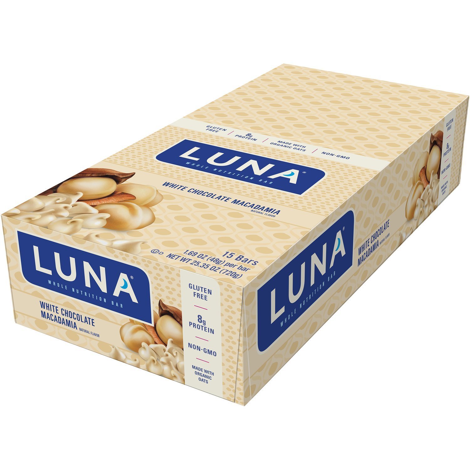 Clif Bar Luna White Chocolate Macadamia Nutrition Bar - 15 Count (25.35 oz) | High Protein Snack for Hiking, Camping & Outdoor Adventures
