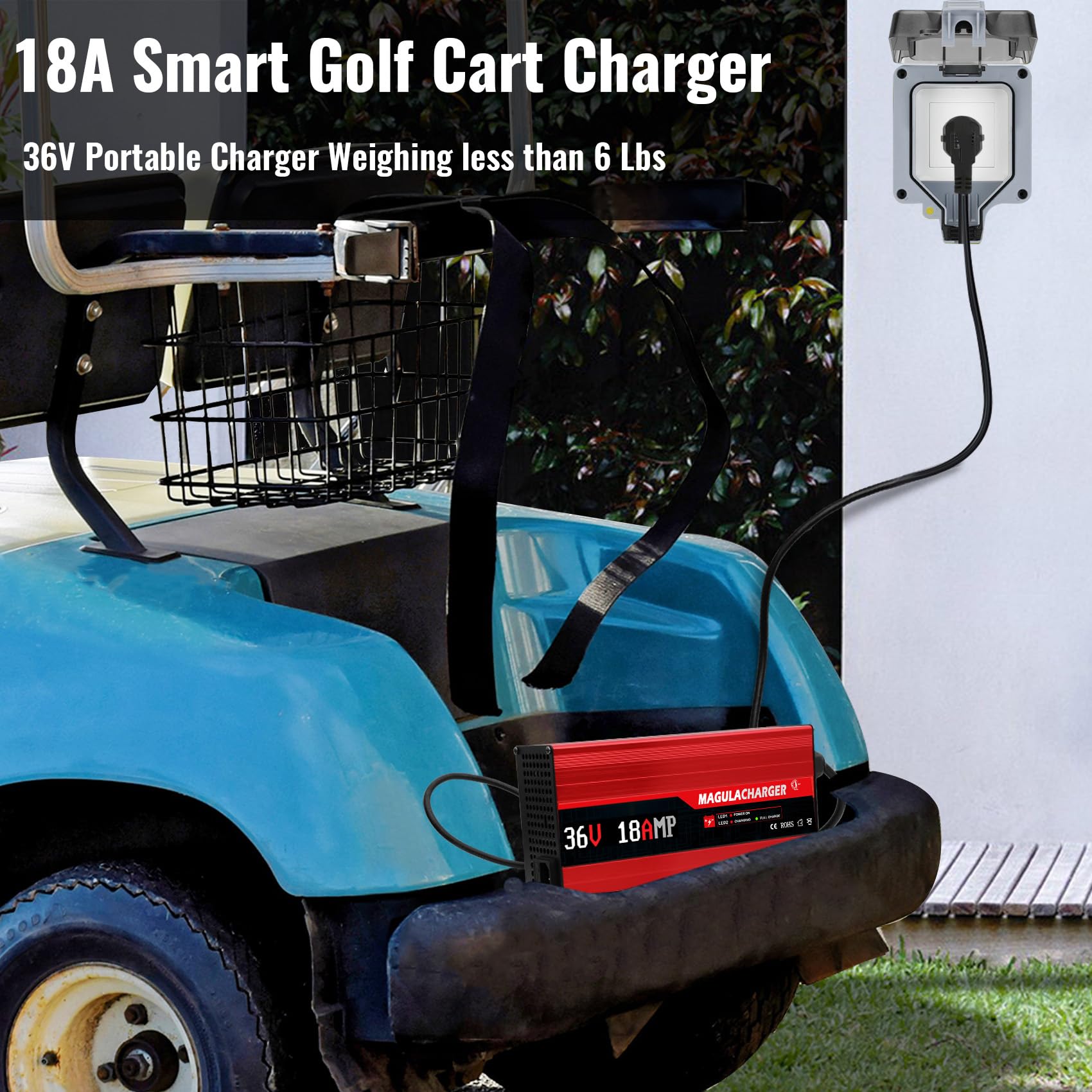 36V 18A Golf Cart Battery Charger for EZGO-D Plug - 900W Replacement for PowerWise Charger | Fast 4-6 Hour Charge | Compatible with Lead Acid, AGM & Gel Batteries | 16FT Cable | Perfect for EZGO Golf Carts, Maintenance Charging & Winter Storage