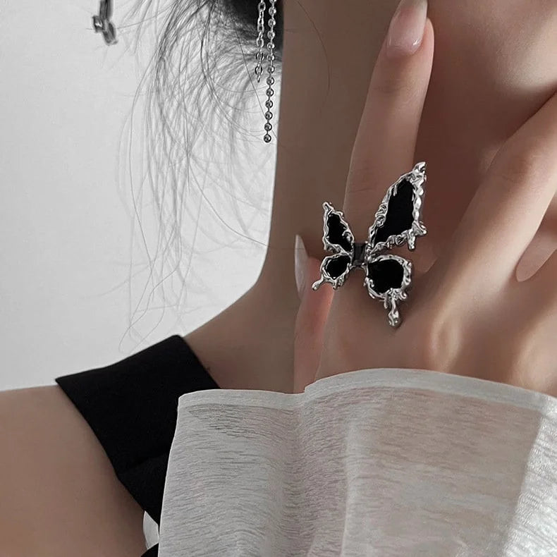Elegant Chunky Butterfly Black Cocktail Ring for Women | HR776 | Perfect for Evening Parties, Weddings & Special Occasions