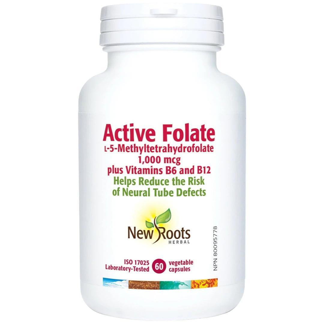 New Roots Active Folate 60 Veggie Capsules - Methylated Vitamin B9 Supplement for Energy & Brain Health - Supports Pregnancy, Heart Health & Detox - Easy to Swallow Plant-Based Capsules for Daily Wellness