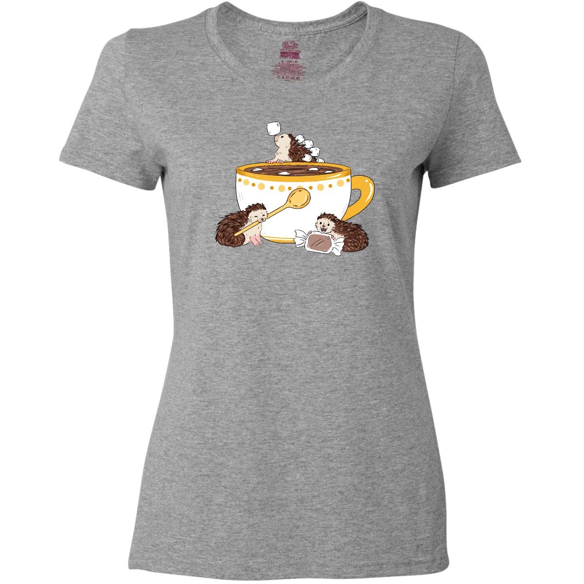 Cute Hot Chocolate Hedgehogs Women's T-Shirt - Soft Cotton Graphic Tee for Casual Wear, Gifts & Holiday Outfits
