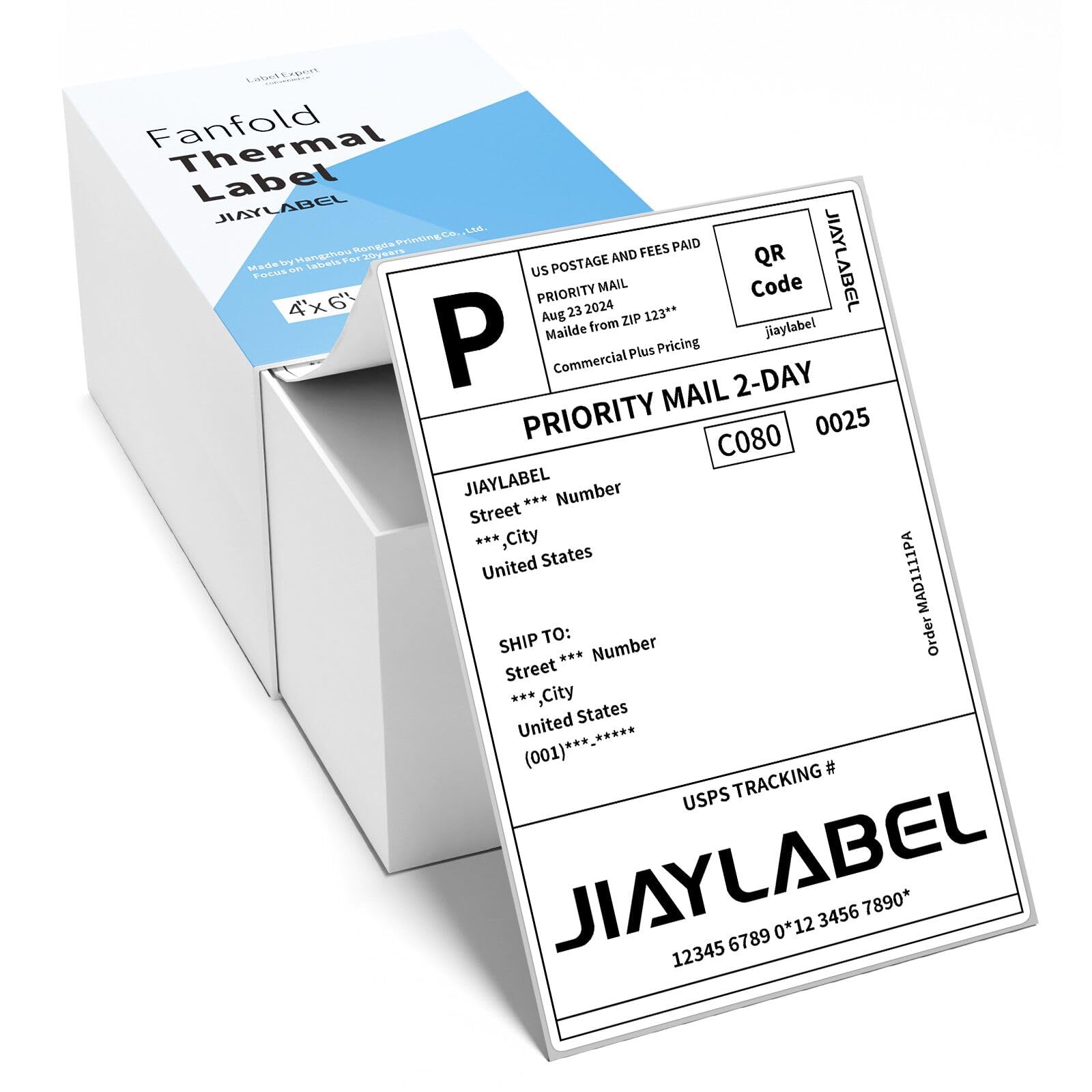 4x6 Thermal Shipping Labels - 500 Fanfold Stickers for USPS, UPS, FedEx | Compatible with Thermal Label Printers | White Address Labels for Packing & Mailing | Perfect for E-commerce, Small Business & Home Shipping