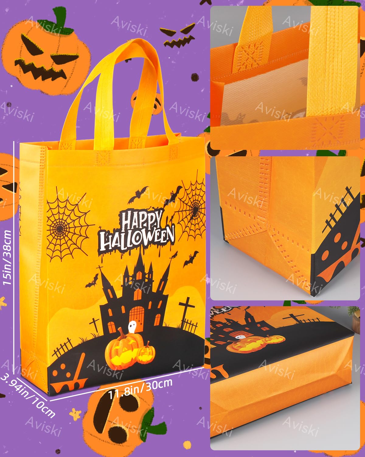 Aviski 8-Piece Halloween Tote Bags Set - Large Reusable Non-Woven Gift Bags for Party Favors, Treats & Holiday Wrapping | Perfect for Trick-or-Treat, Halloween Parties & Festive Gift Giving