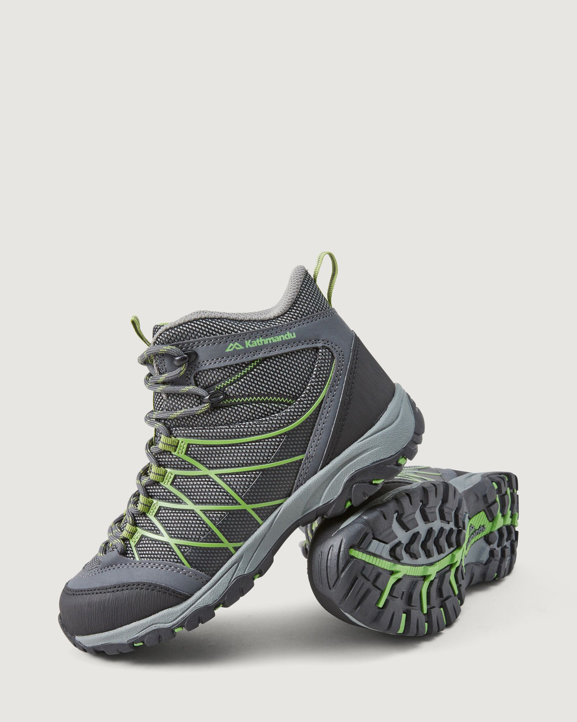 Messey Mid Kids' Unisex Boots V2 - Waterproof Hiking Shoes for Boys & Girls, Grey/Green - Perfect for Outdoor Adventures, School & Play