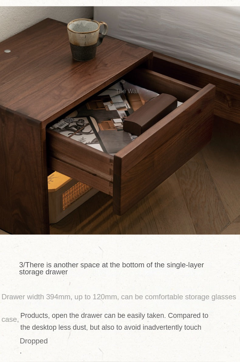 Modern Solid Wood Nightstand - Black Walnut & Ash Wood Bedside Table for Bedroom, Living Room, or Office - Stylish and Functional Storage Furniture