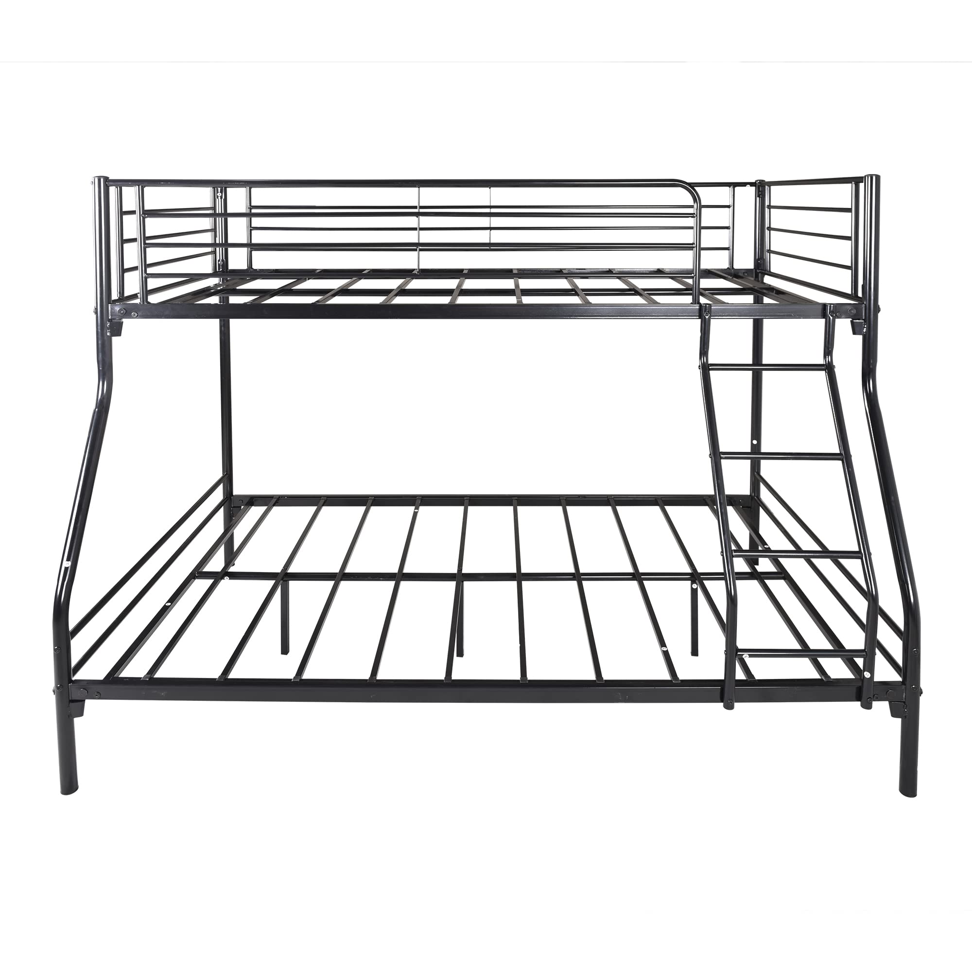 Twin Over Full Metal Bunk Bed with Ladder & Guardrail - Space Saving for Kids & Guests (Black)