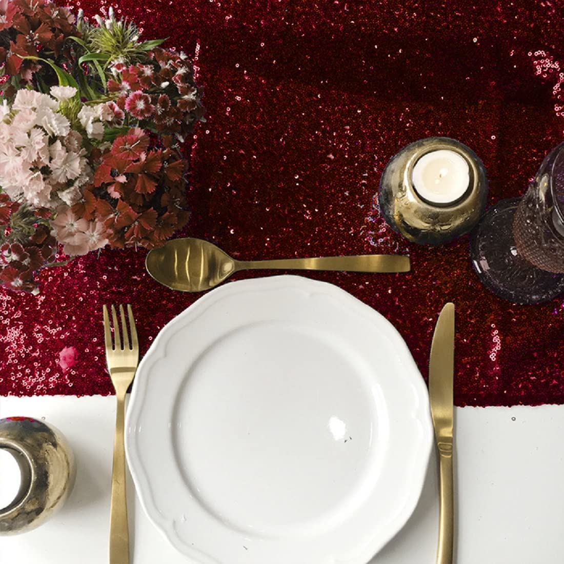 Burgundy Sequin Table Runner 12