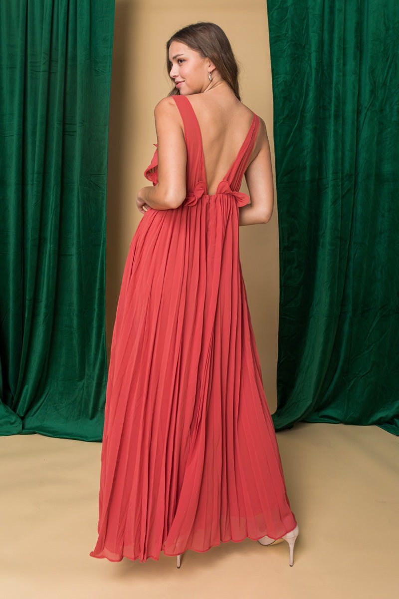 Angelic Entrance Pleated Maxi Dress - Elegant Long Flowy Dress for Women, Perfect for Weddings, Parties & Special Occasions