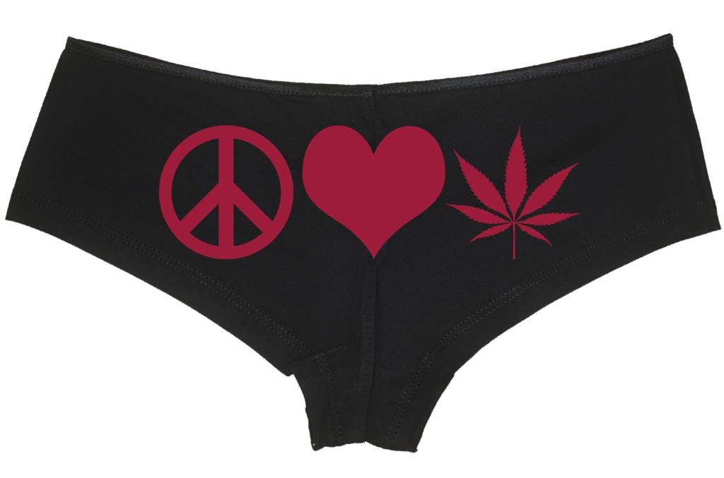 Knaughty Knickers Women's Peace Love Pot Weed Print Rave Hot Sexy Boyshort Panties - Perfect for Music Festivals, Rave Parties & Intimate Moments