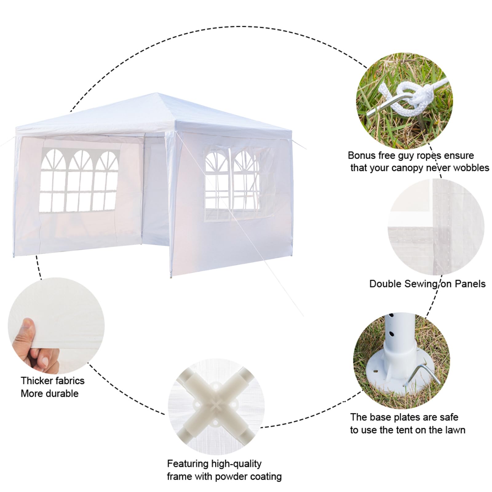 10'x10' Waterproof Outdoor Gazebo Canopy Tent with Removable Side Walls & Spiral Tubes - Perfect for Weddings, Parties, Camping, Market Stalls & Commercial Events