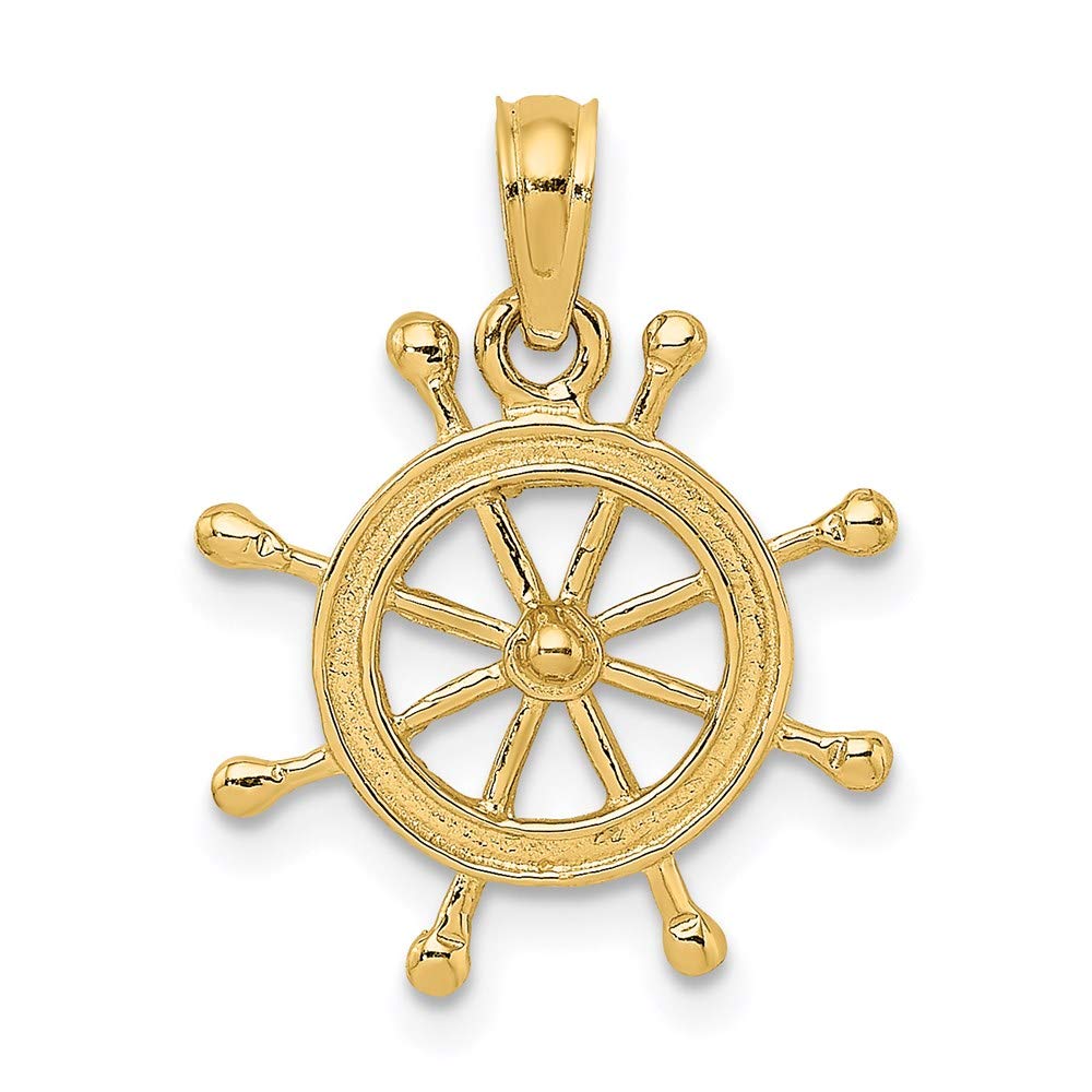 14K Yellow Gold 2-D Ship Wheel Charm Pendant - Nautical Jewelry for Women - Perfect for Gifts, Layering Necklaces & Beach-Themed Outfits