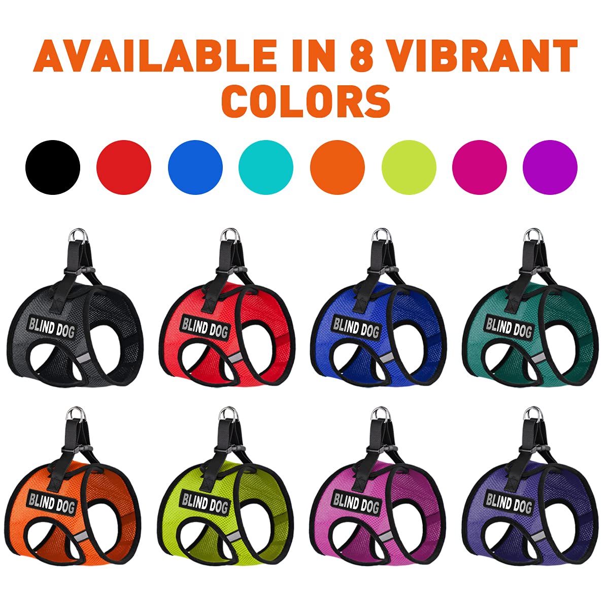 Dogline York Step-in Mesh Dog Harness with Blind Dog Patches - No-Choke Soft Padded Vest for Small, Medium & Large Dogs (22-24
