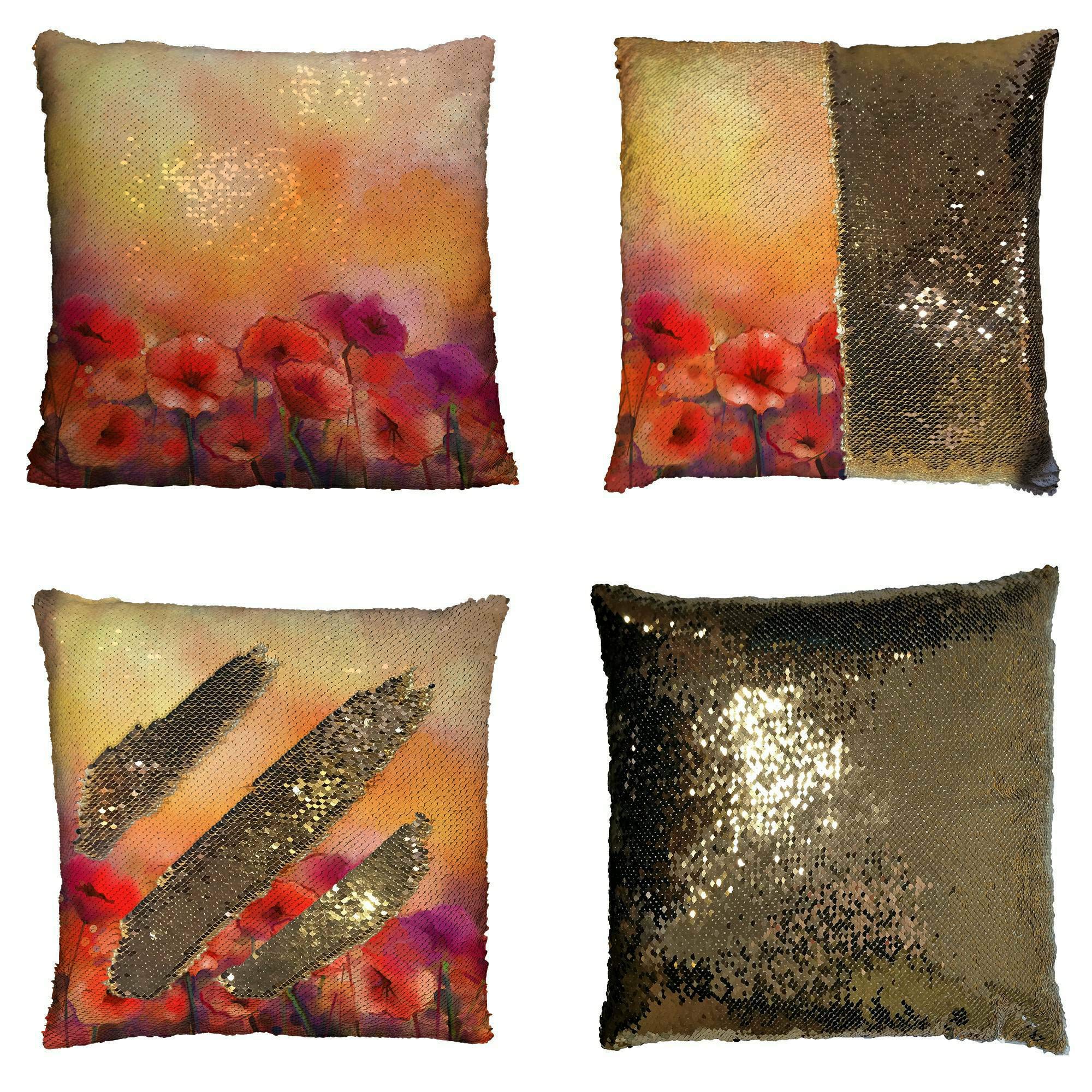 Red Poppy Flowers Painting Blur Spring Floral Seasonal Nature Pillow Case - 16x16 Inch Decorative Cushion Cover for Living Room, Bedroom & Home Decor | Soft Cotton Throw Pillow for Sofa, Couch and Seasonal Decorations