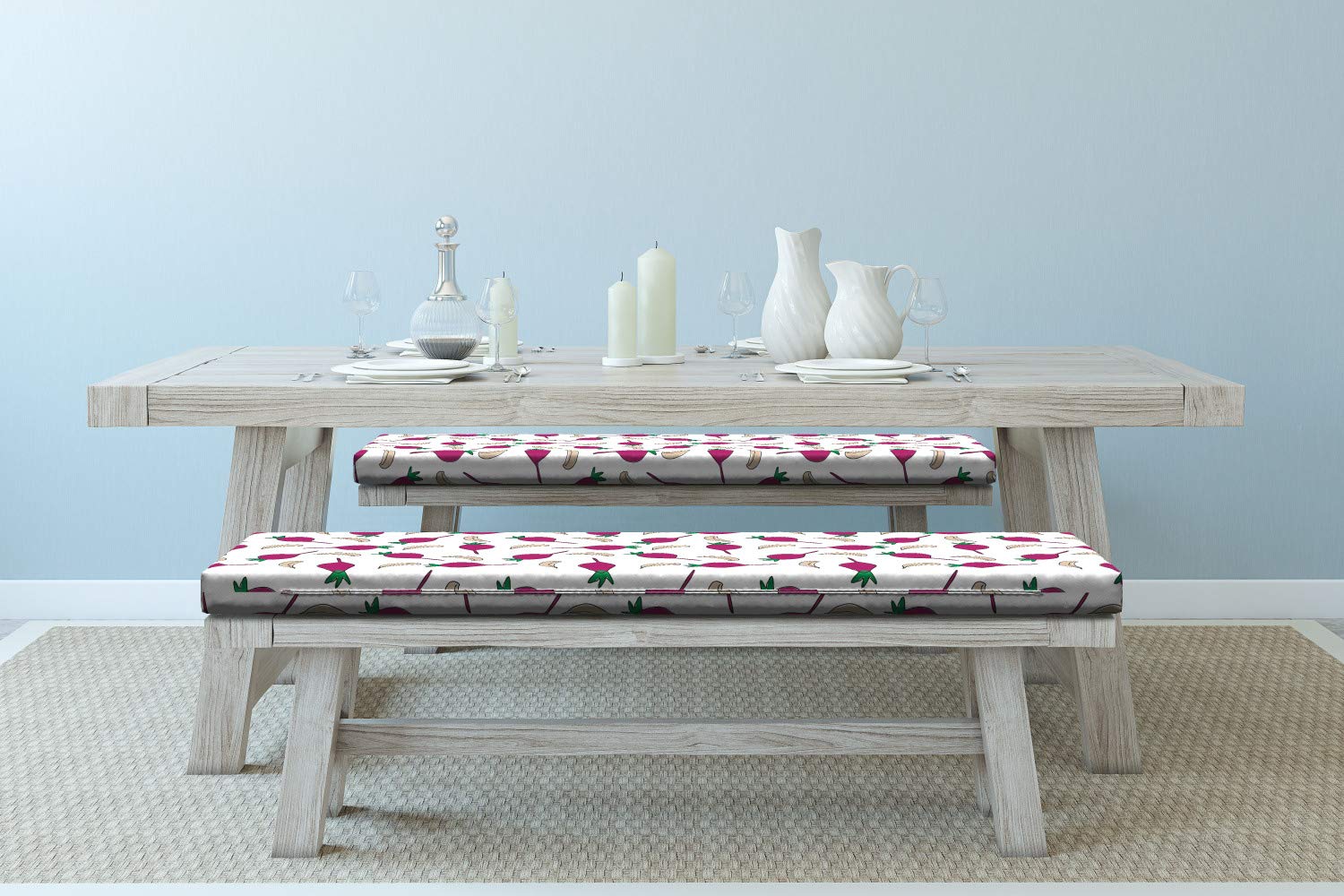 Ambesonne 2-Piece Vegetables Bench Cushion Set - Cartoon Garlic & Beet Design, 45