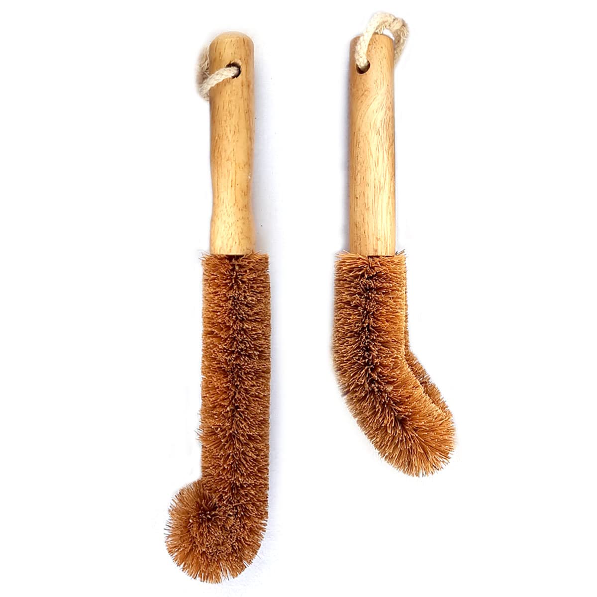Natural Coconut Fiber Scrub Brush Set - Wooden Handle for Dish, Bottle & Veggie Cleaning - Pack of 2