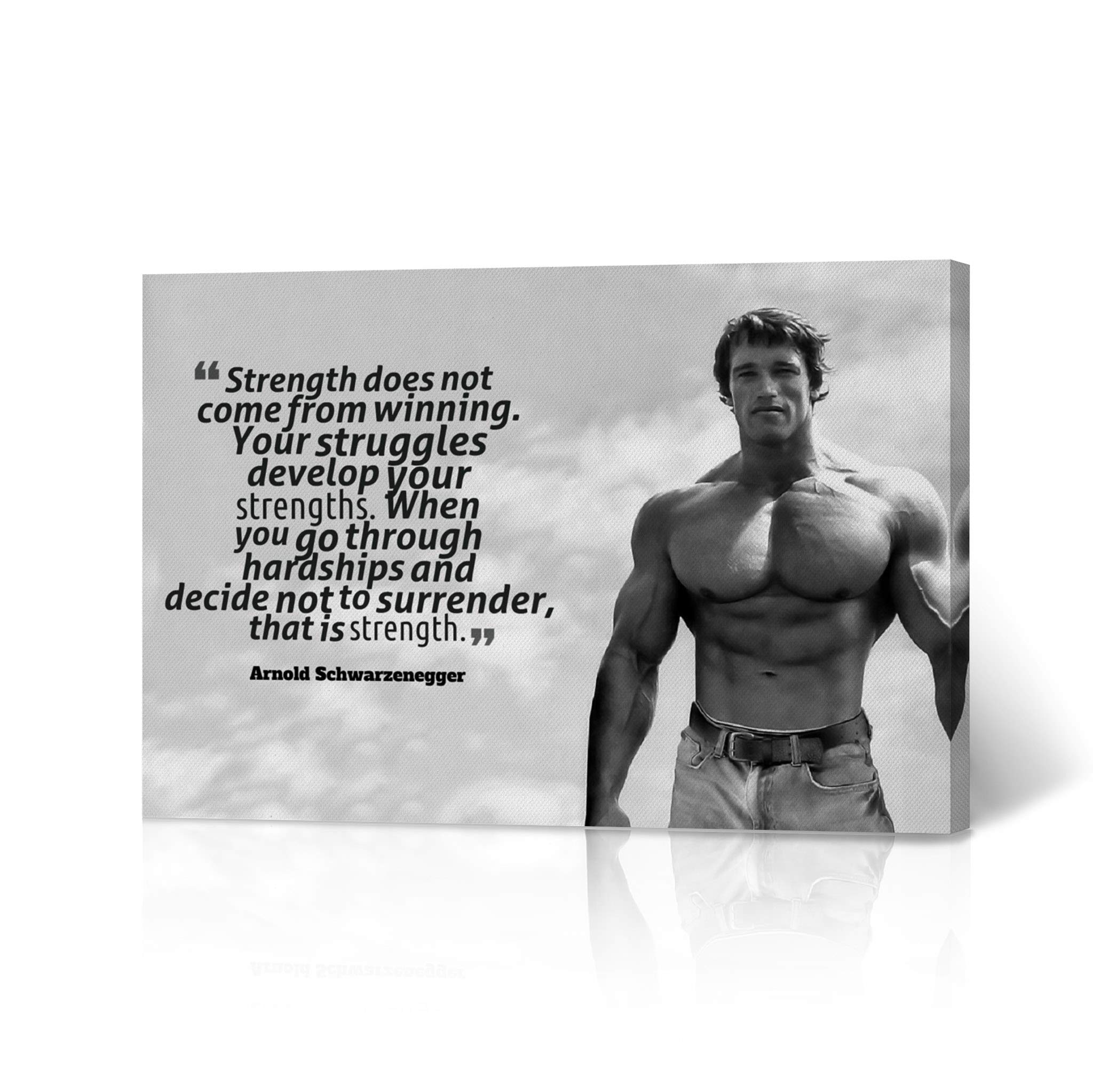 HB Art Design Arnold Schwarzenegger Motivational Canvas Wall Art - 'Strength' Quote Black & White Poster (30x40 inches) - Perfect for Gym, Home Office, Living Room & Bedroom Decor | Inspirational Wall Art for Fitness Enthusiasts & Bodybuilding Fans
