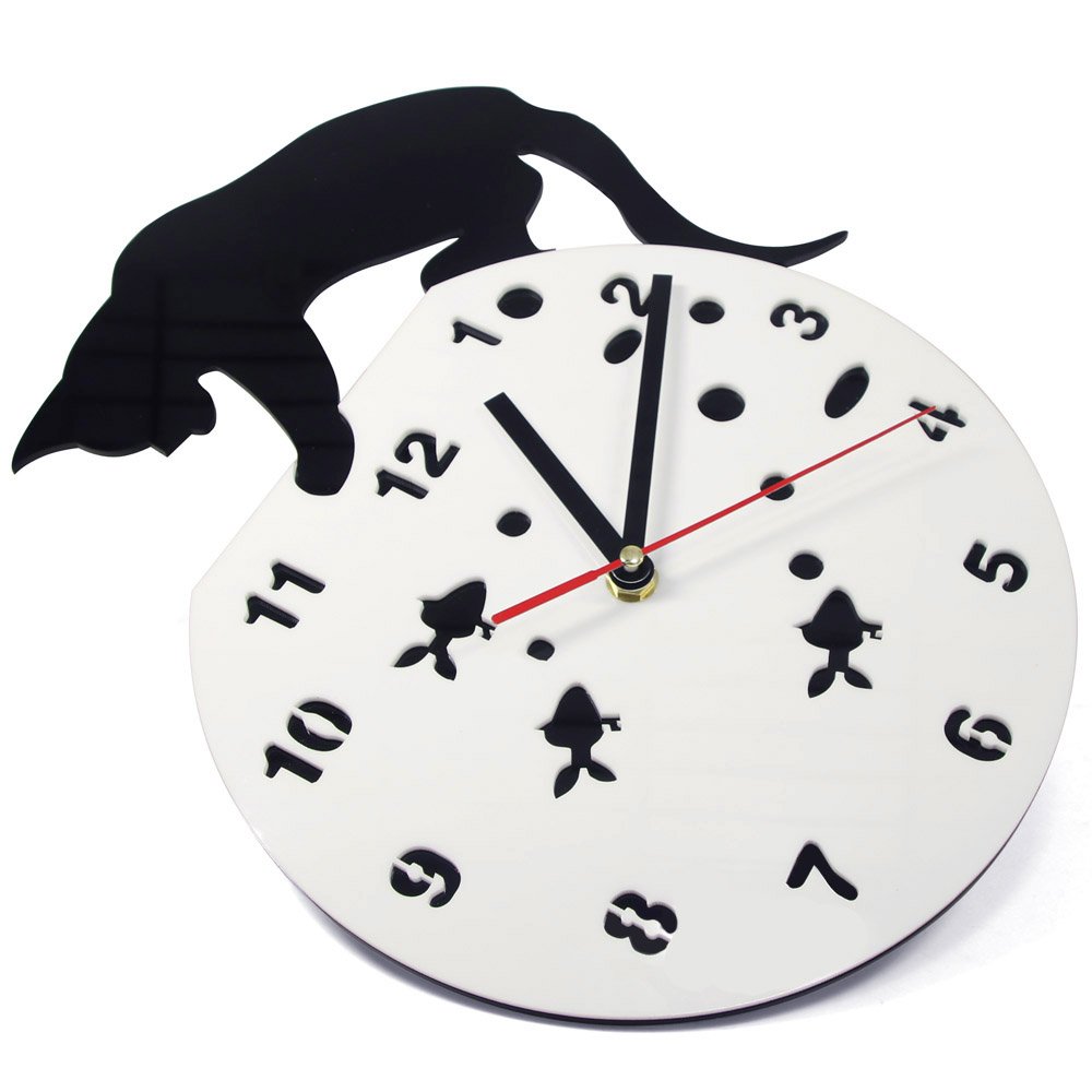 Adorable Cat on Fishbowl Wall Clock - Modern Art Decor for Cat Lovers, Unique Gift for Pet Owners | Perfect for Living Room, Bedroom & Office Decor