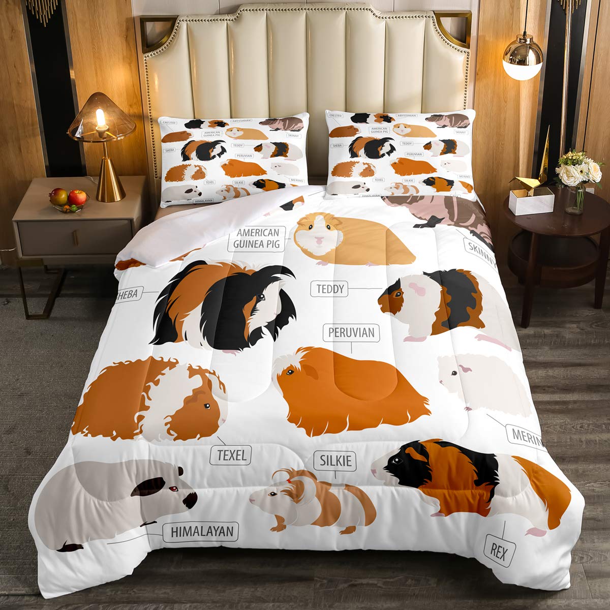 Erosebridal Guinea Pig Comforter Set - Full Size Mouse Down Comforter for Kids Boys & Girls, Cartoon Rodent Quilted Duvet Cover - Soft Bedding for Children's Room, Dorm or Living Room Decor, White