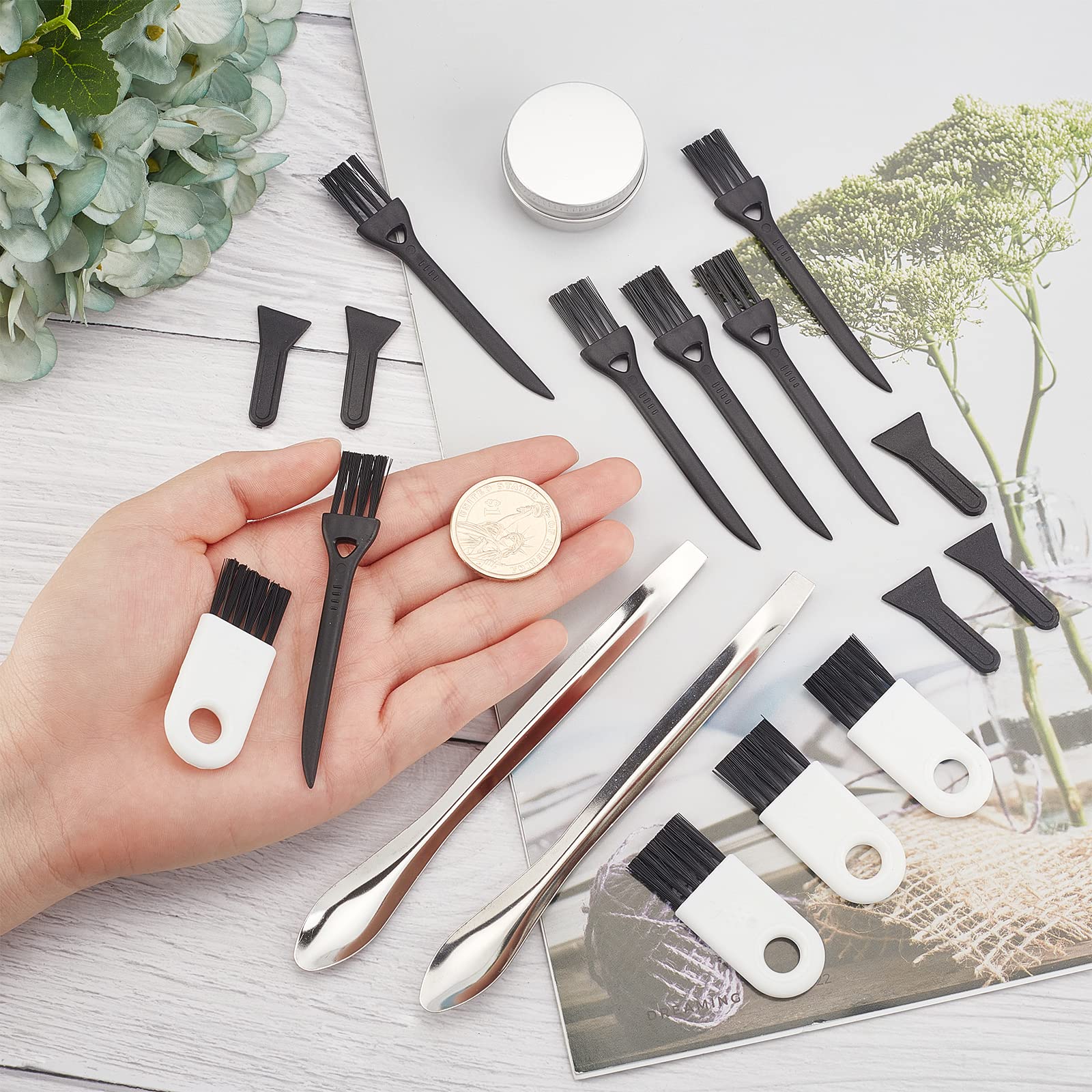 GORGECRAFT 23PCS Grinder Cleaning Kit - Black Scrapers, Brushes & Spoons Set with Pollen Scraper, Plastic Brush, Stainless Steel Spatula & Micro Scoop for Herb Grinders - Perfect for Cannabis, Spice & Kitchen Use