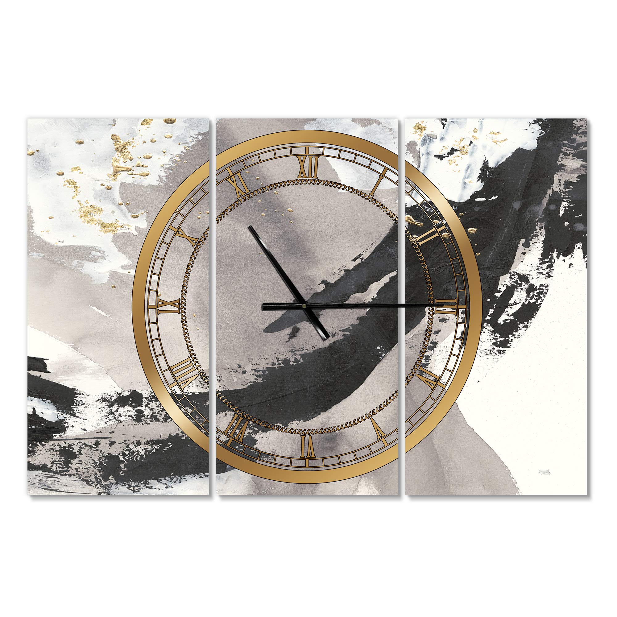 DesignQ Modern Wall Clock 'Glam Painted Arcs III' - Large Decorative Clock for Kitchen, Living Room & Office - Stylish Home Decor for Walls