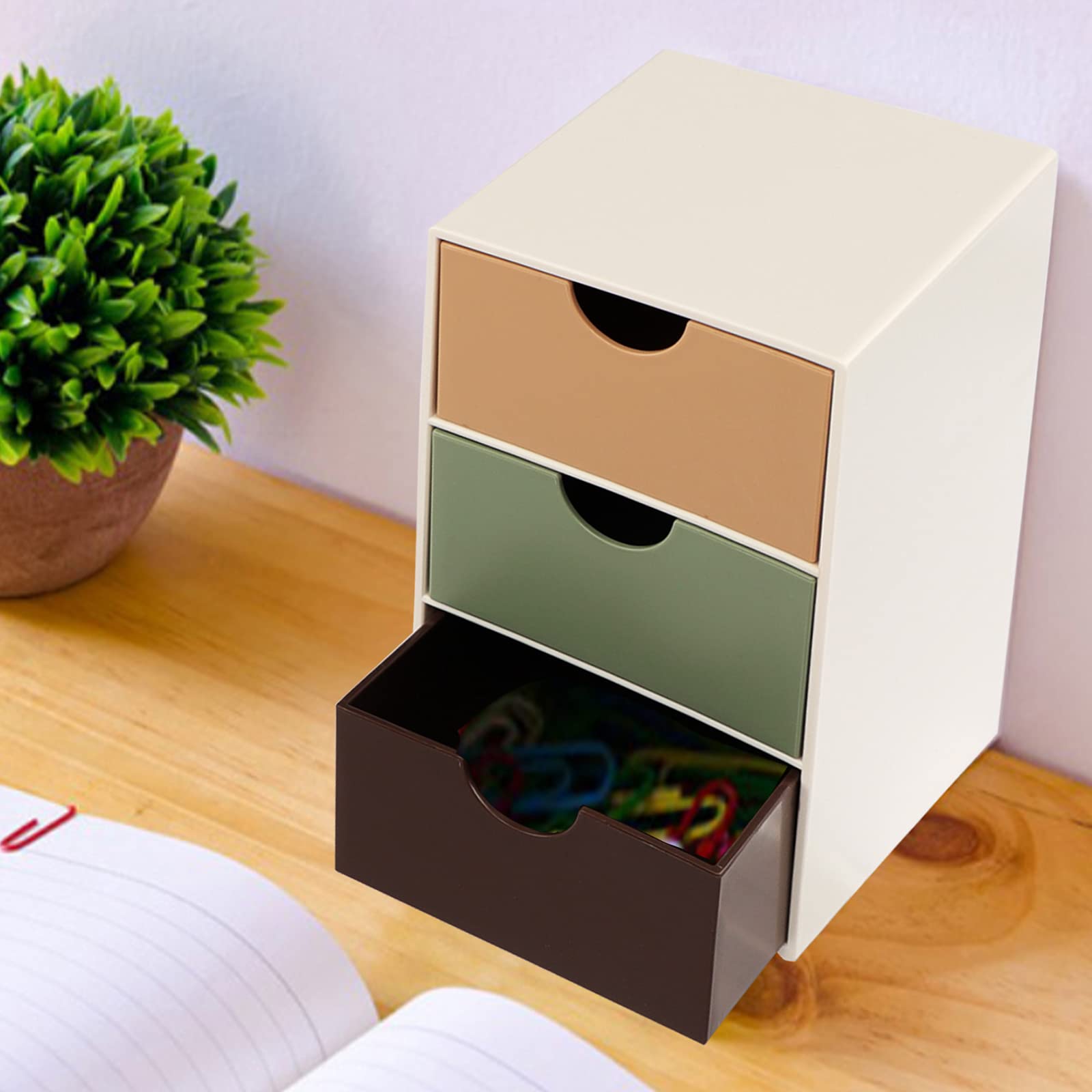 3-Tier Plastic Desktop Drawer Organizer | Mini Storage Cabinet for Office, Vanity & Craft Room | Perfect for Arts & Crafts, Stationery, Makeup & Cosmetics Organization (Multicolor)