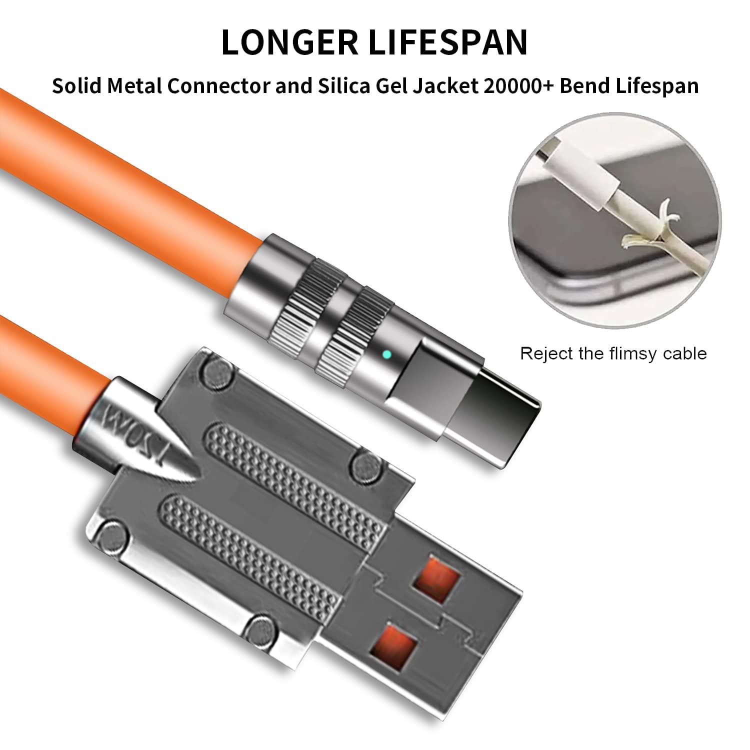 LIULANZ 5FT Fast Charging Type-C to USB-A Cable with Cable Straps - Compatible with Samsung Galaxy S9/S8/Note 9/8 Plus, LG V30/G6/G5/V20, Google Pixel, Moto Z2 (Orange) - Perfect for Home, Office & Travel Charging