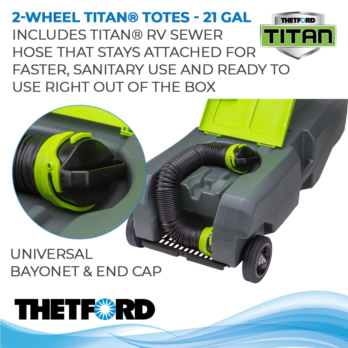 Thetford 40953 2-Wheel Titan Tote - 21 Gallon Portable Waste Holding Tank for RV & Camping | Durable & Easy to Transport | Perfect for Outdoor Adventures & Road Trips