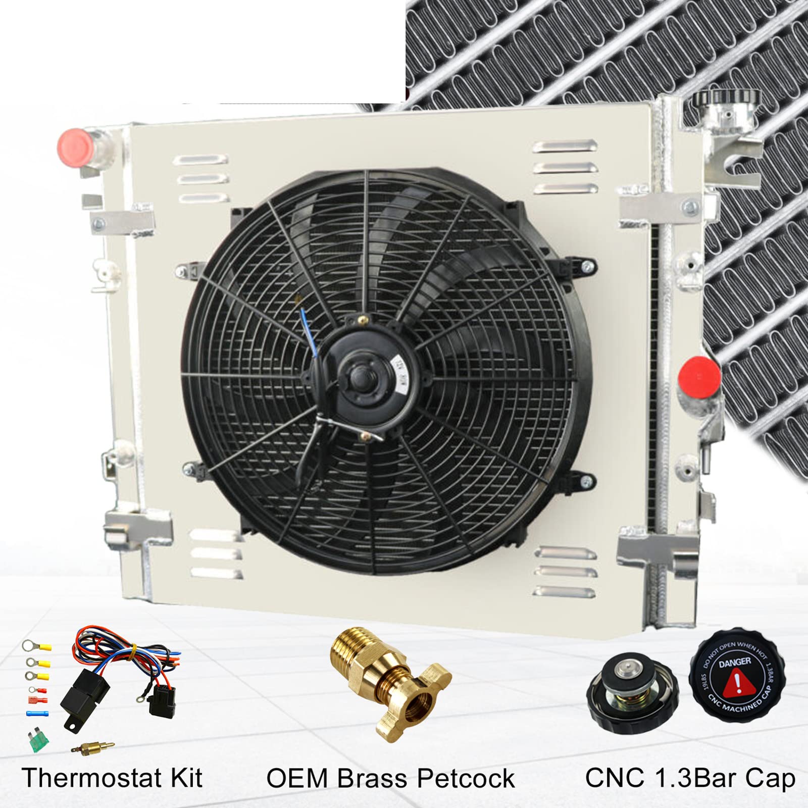 High-Performance Full Aluminum Radiator with Shroud & Fan Relay Kit for 2007-2018 Jeep Wrangler JK (Rubicon/Sahara/Sport/Unlimited) - Compatible with 3.6L & 3.8L V6 Gas Engines - Perfect for Off-Roading & Extreme Weather Conditions