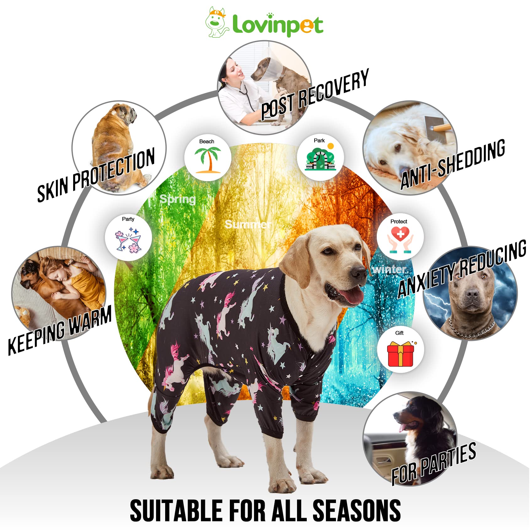 **LovinPet Post-Surgical Recovery Dog Pajamas for Large Dogs – Lightweight Pullover Full Coverage Dog Pjs with Wild Horses Galloping Print – Perfect for Post-Op Care, Anxiety Relief & Comfort at Home**