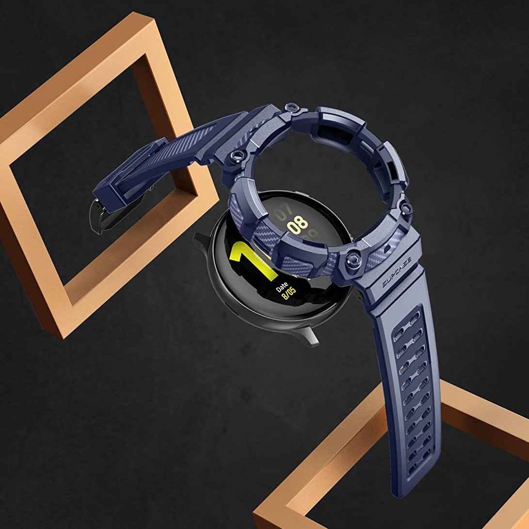 Samsung Galaxy Watch Active 2 44mm Case with Unicorn Beetle Pro Band - Navy Blue Protective Cover for Running, Swimming & Outdoor Activities