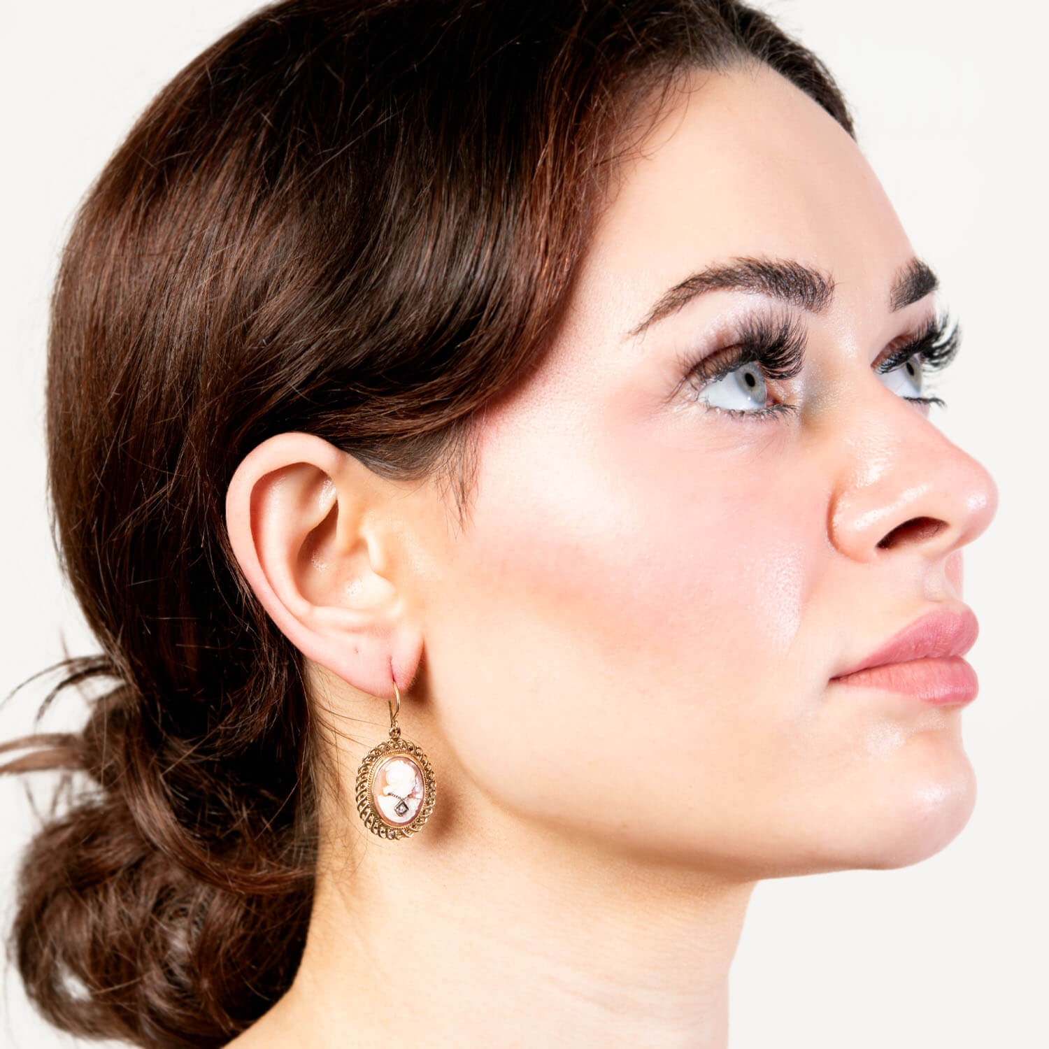Vintage 14k Gold Diamond Cameo Drop Earrings – Elegant Dangle Jewelry for Women, Perfect for Weddings, Parties & Special Occasions