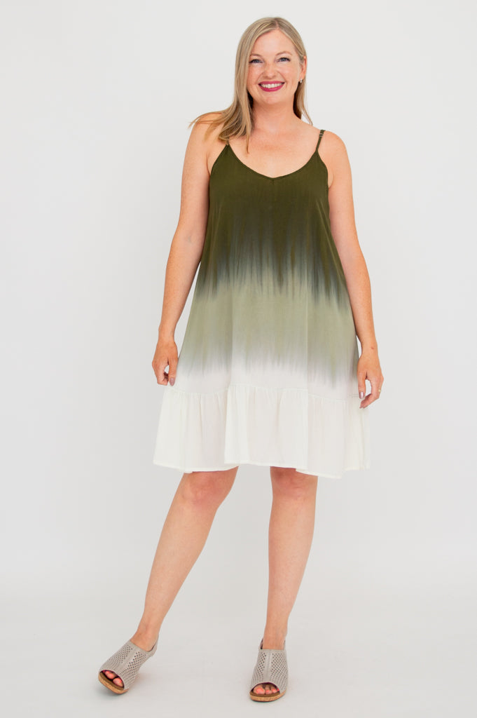 Ettie Dress - Green Dip Dye Midi Dress for Women | Boho Chic Summer Dress for Beach, Wedding & Casual Outings