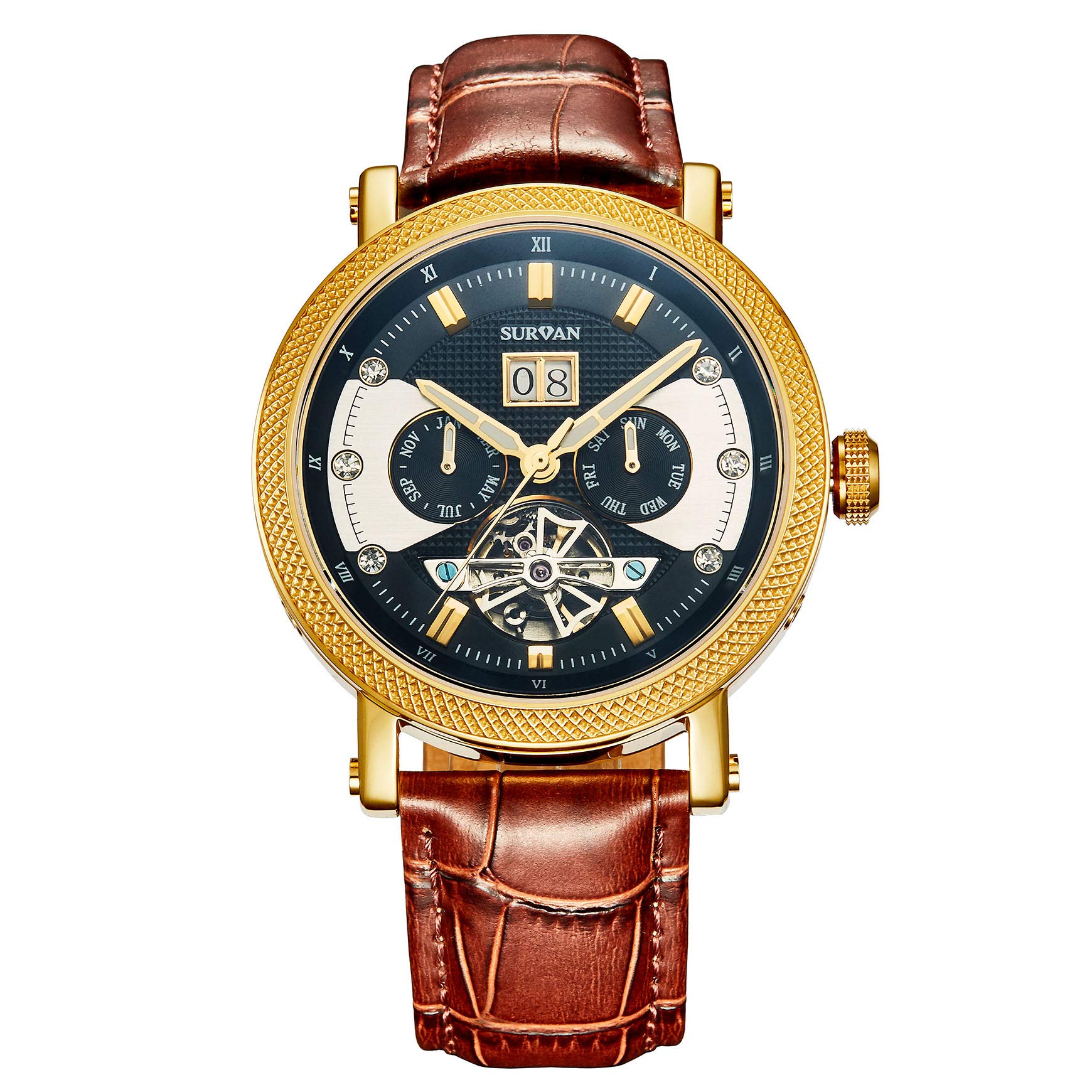 Premium Automatic Watches for Men - Sapphire Crystal Skeleton Mechanical Watch with Genuine Leather Strap | Self-Winding Movement | Perfect for Business, Formal & Casual Wear