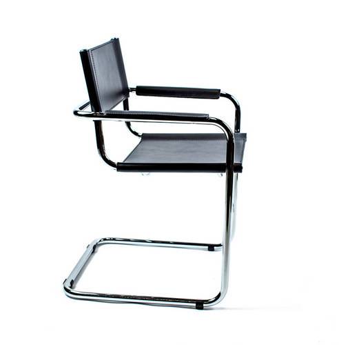 Mart Stam Cantilever Armchair - Black Leather Modern Office Chair for Home & Office - Mid-Century Design Ergonomic Seating for Living Room, Lounge & Workspace