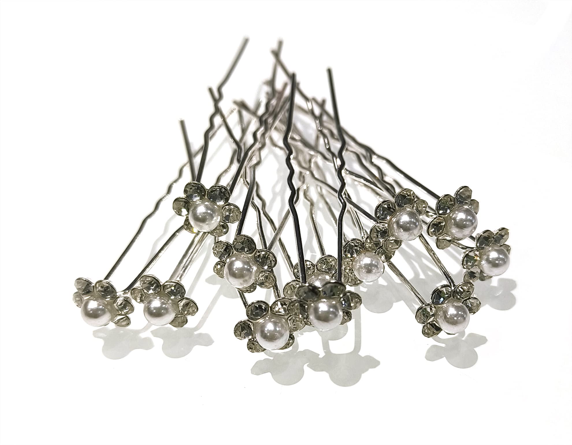 White Pearl Floral Hair Bun Pins - 12 Pack Elegant Juda Hair Pins for Women & Girls | Wedding, Prom, Party Hair Accessories