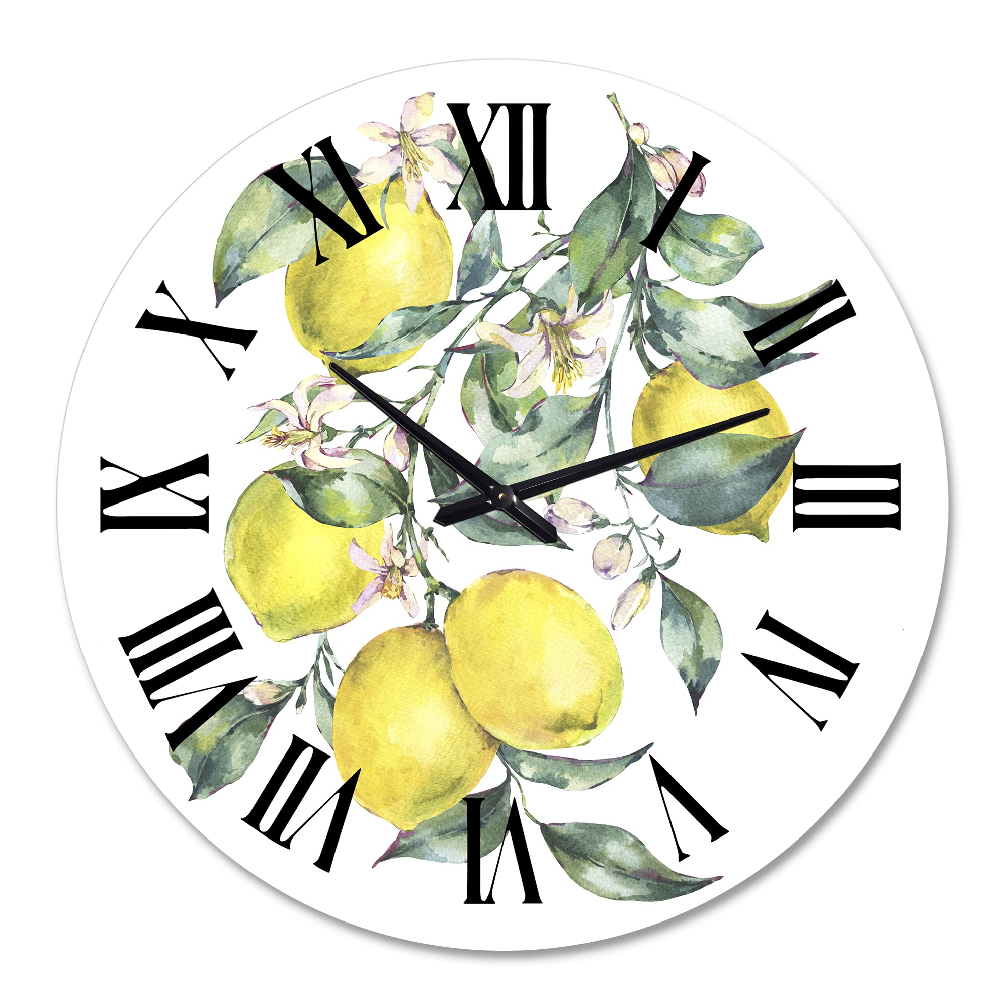 DesignQ Tropical Wall Clock - Large Yellow Lemons & Leaves Decor for Kitchen, Dining Room, or Living Room | Perfect for Home, Office, and Restaurant Decor