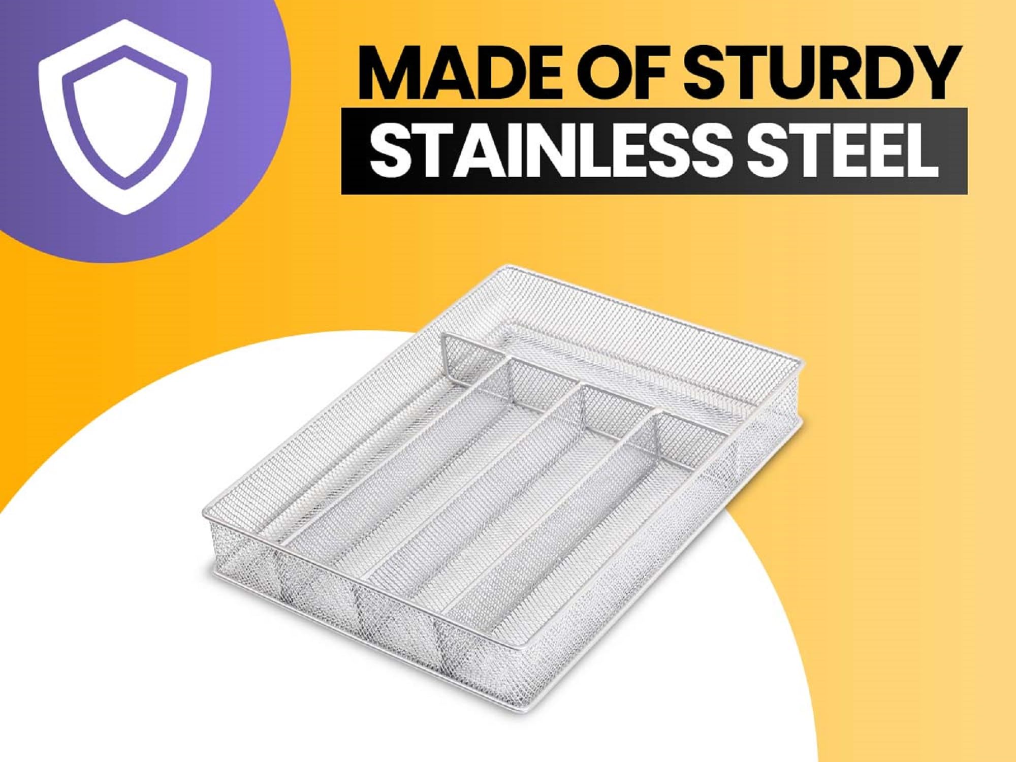 Stainless Steel Silverware Tray Organizer - 6 Compartment Cutlery Drawer Insert for Kitchen Utensils & Office Supplies | Durable Mesh Utensil Organizer for Knives, Forks, Spoons | Perfect for Home, Restaurant & Office Organization