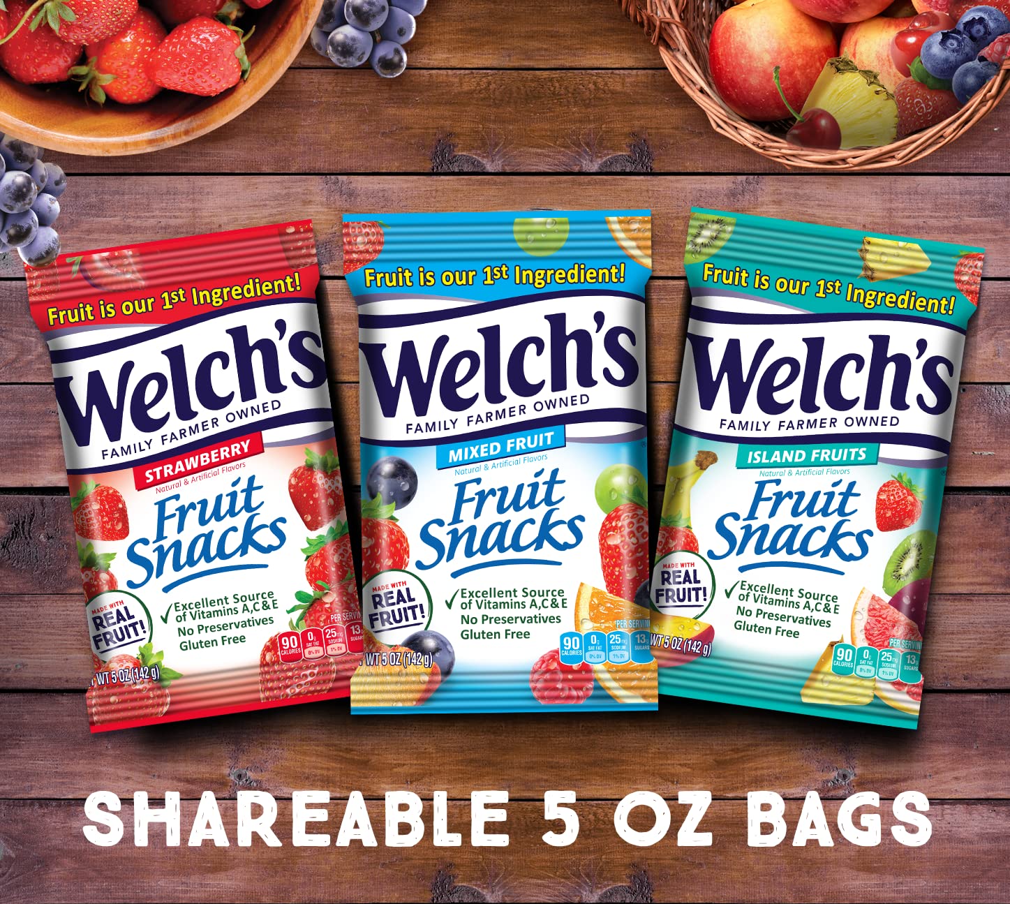 Welch's Mixed Fruit Snacks Variety Pack - Strawberry, Island Fruits, Gluten Free, 5oz (12 Pack) | Healthy On-the-Go Snack for Kids Lunch, School, Travel & Office
