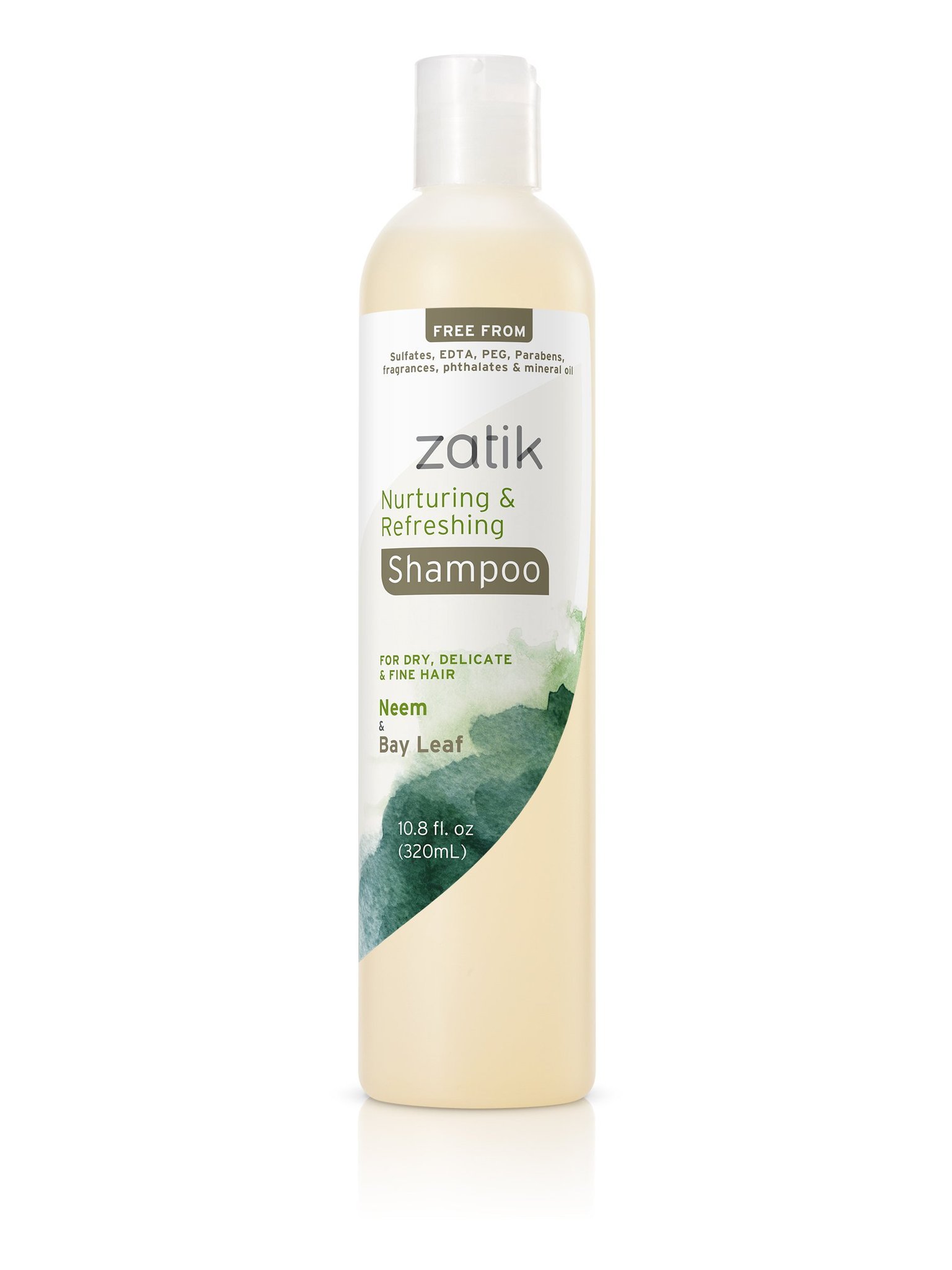 Zatik Naturals Neem & Bay Leaf Shampoo for Dry, Fine, Delicate Hair - Vegan, Biodegradable, pH Balanced, Sulfate-Free, Paraben-Free, Fragrance-Free - 10.8 oz - Gentle Cleansing for Daily Hair Care & Scalp Nourishment