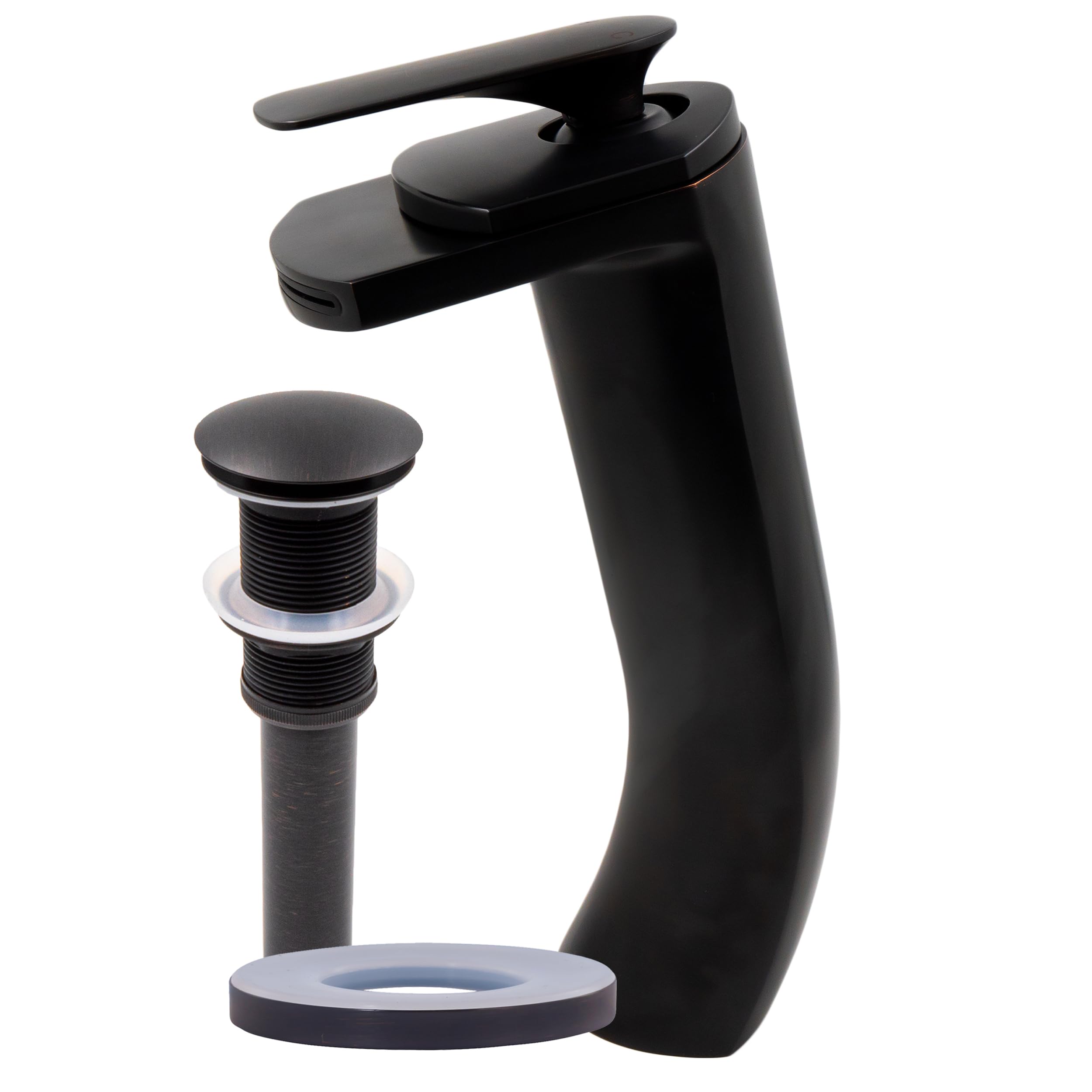 Novatto CASCADE Single Lever Waterfall Vessel Faucet Set in Oil Rubbed Bronze - Modern Bathroom Sink Faucet for Vanity, Powder Room & Luxury Home Decor