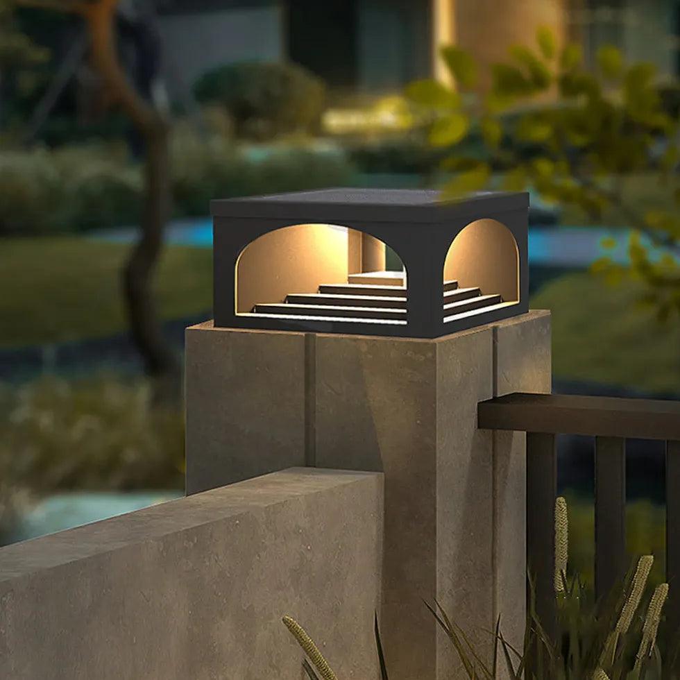 Square Solar Outdoor Column Headlight - Waterproof LED Garden Light for Terrace, Patio, Pathway, and Driveway Lighting - Auto On/Off at Night