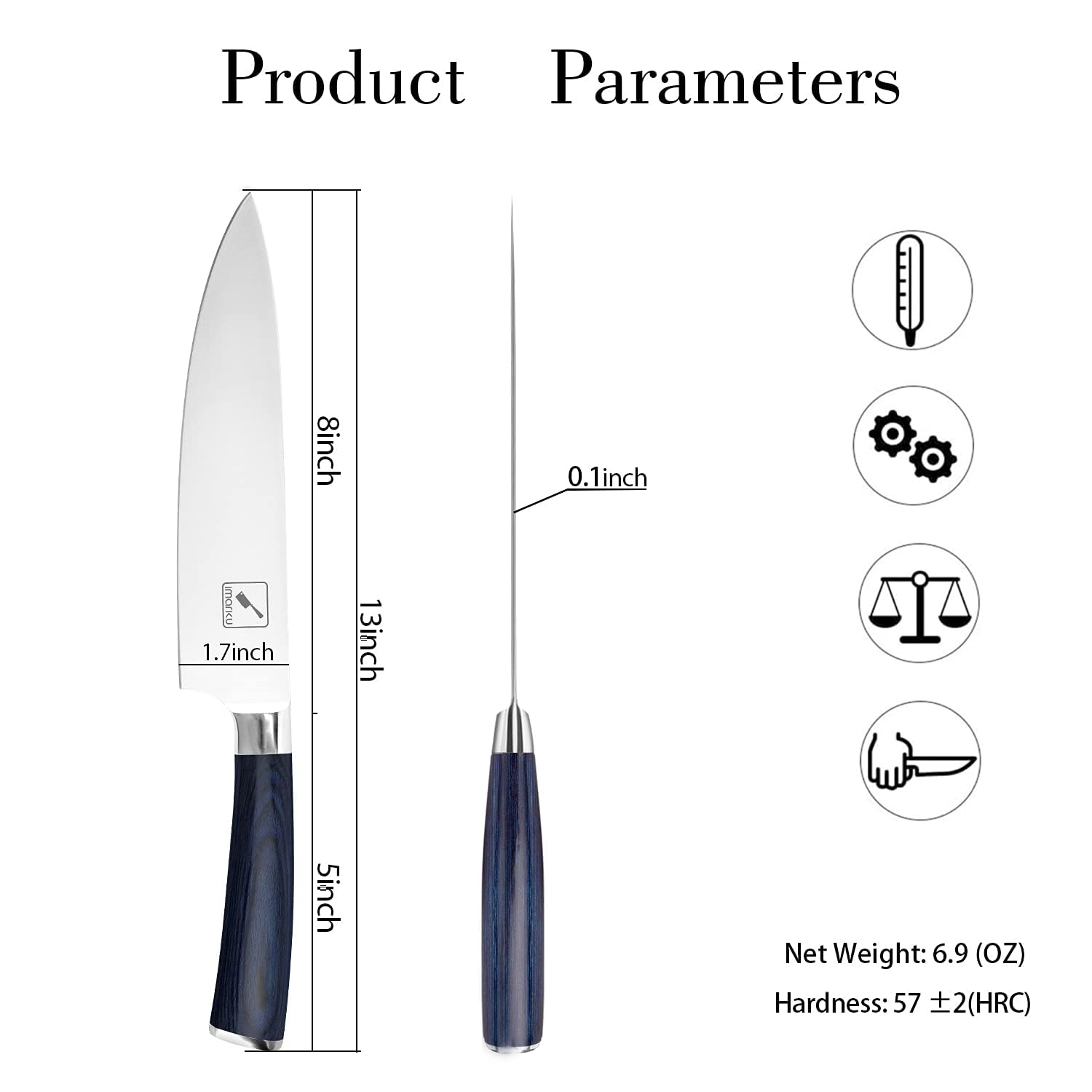 IMARKU 8 Inch Professional Chef Knife - High Carbon Stainless Steel Japanese Kitchen Knife with Ergonomic Handle | Ultra Sharp Cooking Knife for Chefs & Home Cooks | Perfect Gift for Men & Women (Blue Handle) | Ideal for Slicing, Dicing & Chopping Vegetables, Meat & Herbs