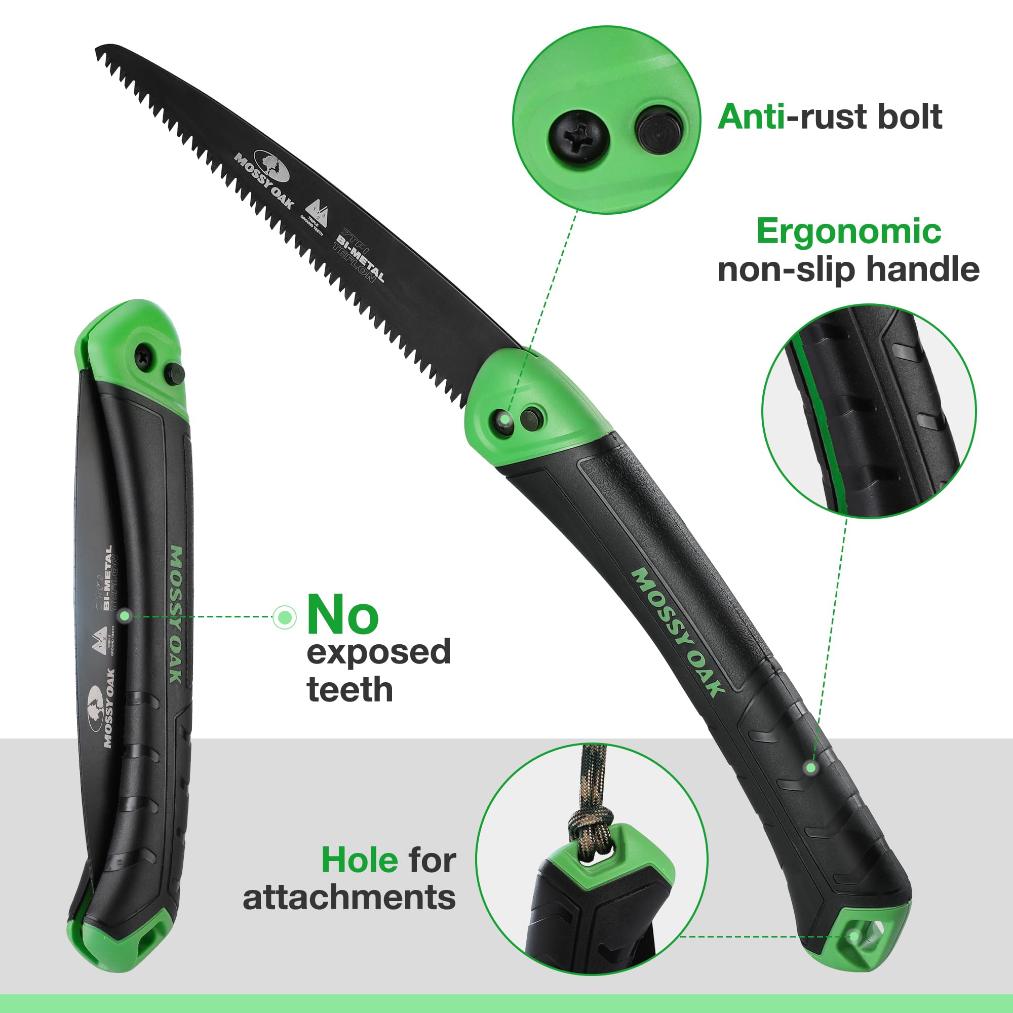 **MOSSY OAK 7-Inch Folding Pruning Saw - D6A & M2 Bimetal Blade, Compact Hunting Hand Saw with Pouch for Deer, Tree, Wood & Limb Cutting - Perfect for Camping, Hiking & Outdoor Survival**