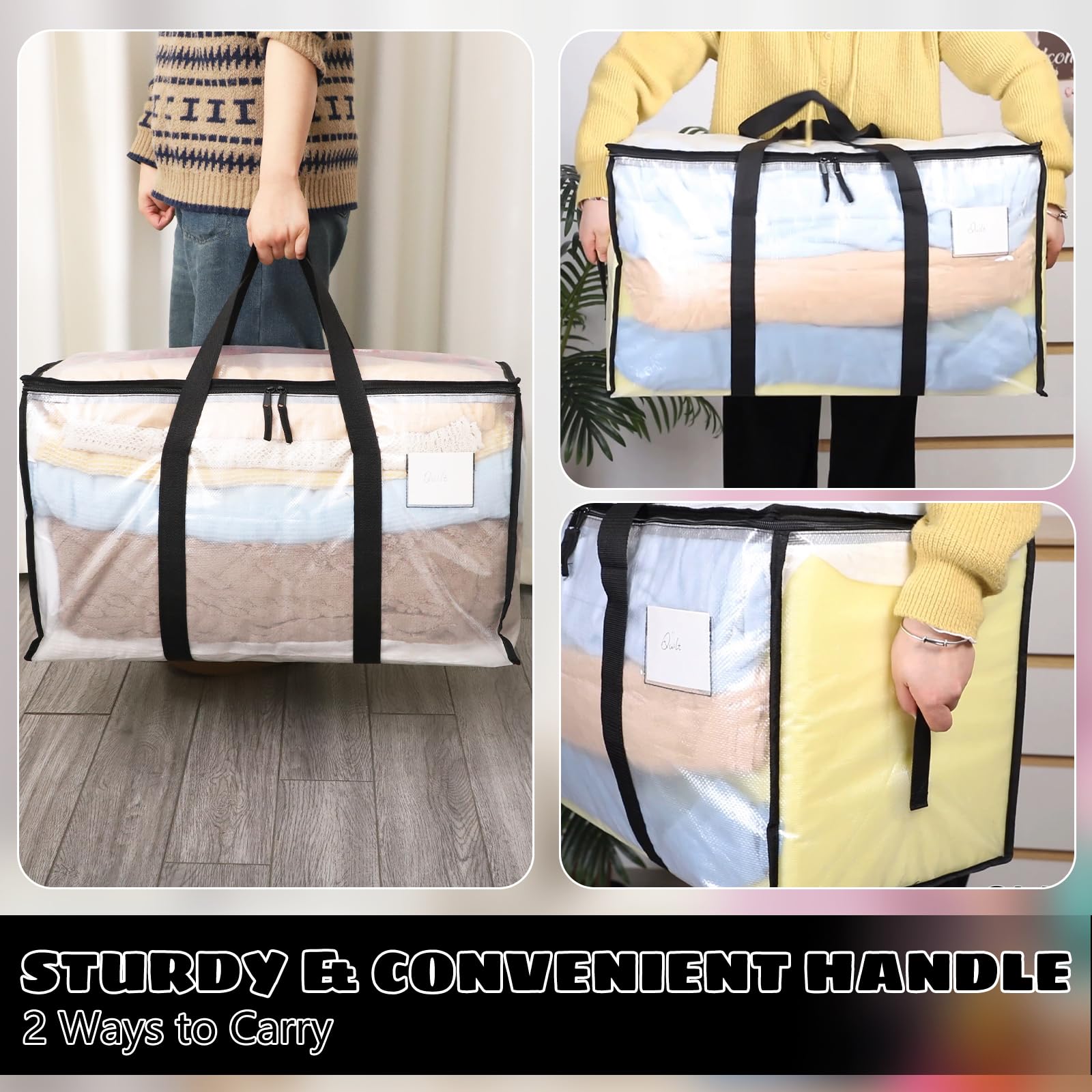 6 Pack Large Clear Heavy Duty Storage Bags with Zippers - Waterproof Moving Totes for Clothes, Bedding, Duvets & Toys - Perfect for Home Organization, Moving, Christmas Storage & Travel Packing