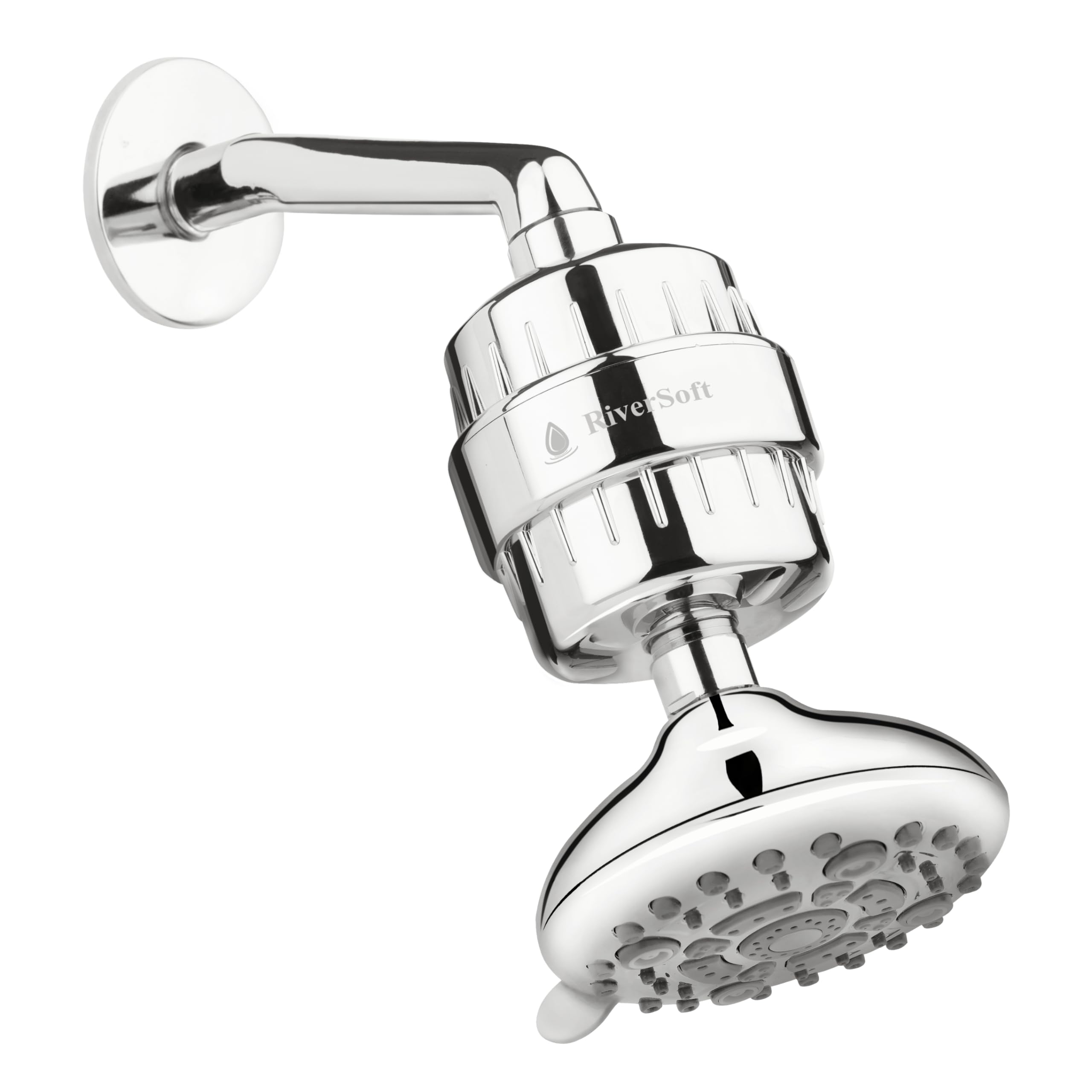 RiverSoft Mist Shower Set with SF-15 Pro Filter for Hard Water - 6 Adjustable Spray Settings & Water Saving Mist Flow | Bathroom Water Softener System (ABS, Chrome) | Perfect for Dry Skin & Hair Care in Hard Water Areas