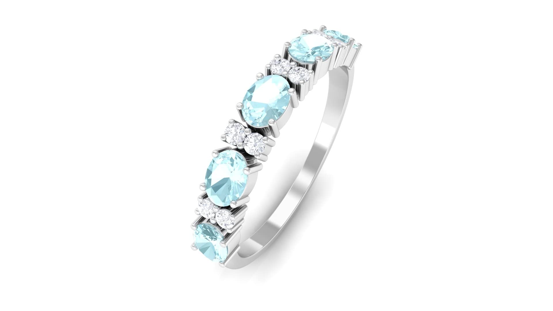 3/4 Carat Natural Sky Blue Topaz & Diamond Ring - 14K Solid Gold Half Eternity Band for Women - Perfect for Engagement, Anniversary & Special Occasion Gifts