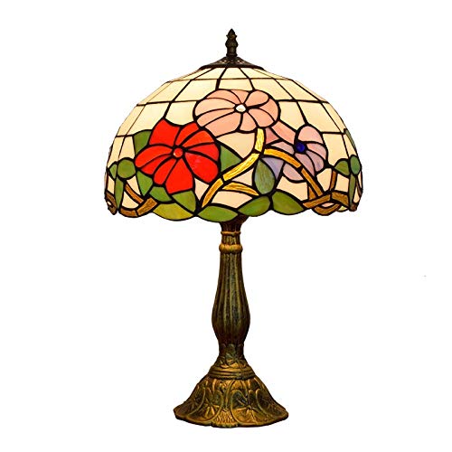 Vintage Tiffany Stained Glass Table Lamp - Antique Reading Lamp for Living Room, Bedside & Restaurant Decor - Retro Desk Light with Morning Glory Design - Perfect for Home, Office & Cafe Ambiance