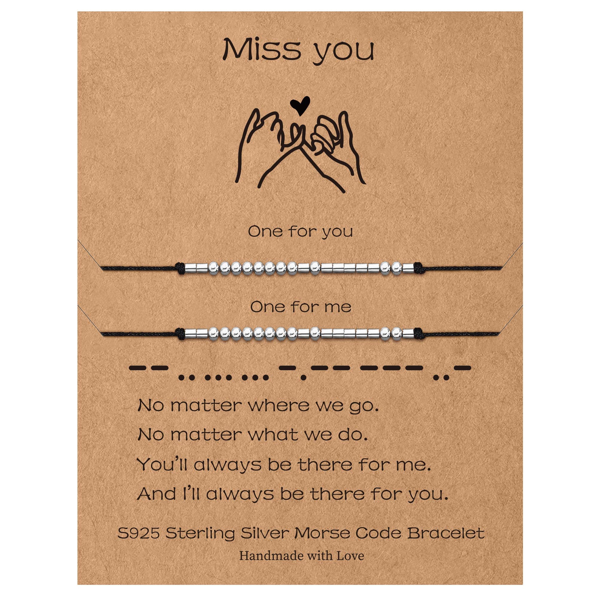 Sterling Silver Morse Code Bracelet Set - 2pcs Pinky Promise Couple Matching Bracelets for Women, Friendship Jewelry Gifts for Sister, Best Friend & Couples | Birthday, Anniversary & Everyday Wear Inspiration