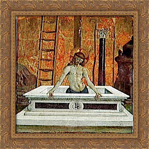 Pietro Perugino Dead Christ At The Tomb 20x20 Inch Gold Ornate Wood Framed Canvas Art - Religious Wall Decor for Church, Home Chapel & Sacred Spaces
