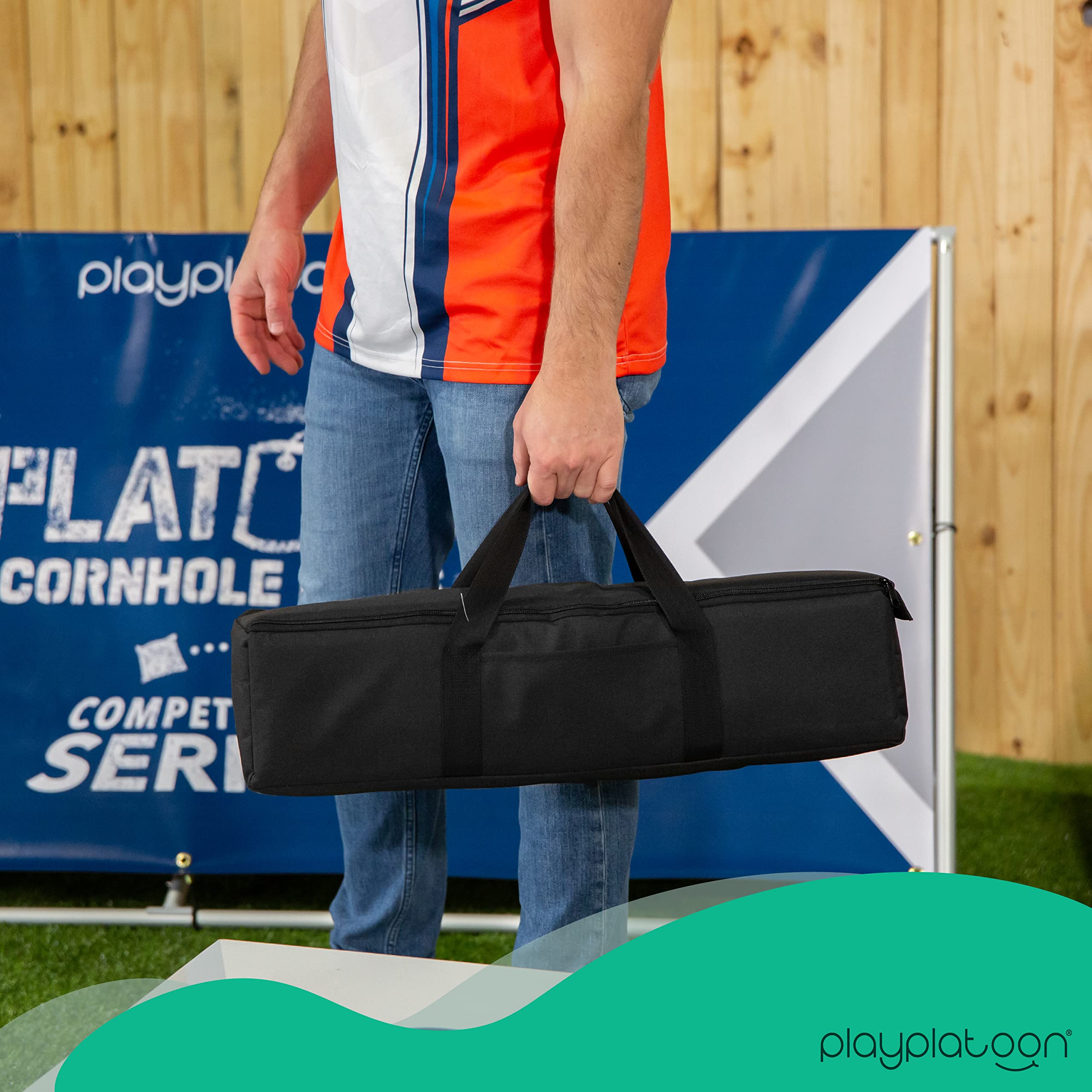 Premium Cornhole Bags Carrying Case with 4 Separate Pouches & Handle - Durable Duffel Design Holds Up to 24 Bean Bags - Perfect for Cornhole Tournaments, Tailgating, and Backyard Games (Black)